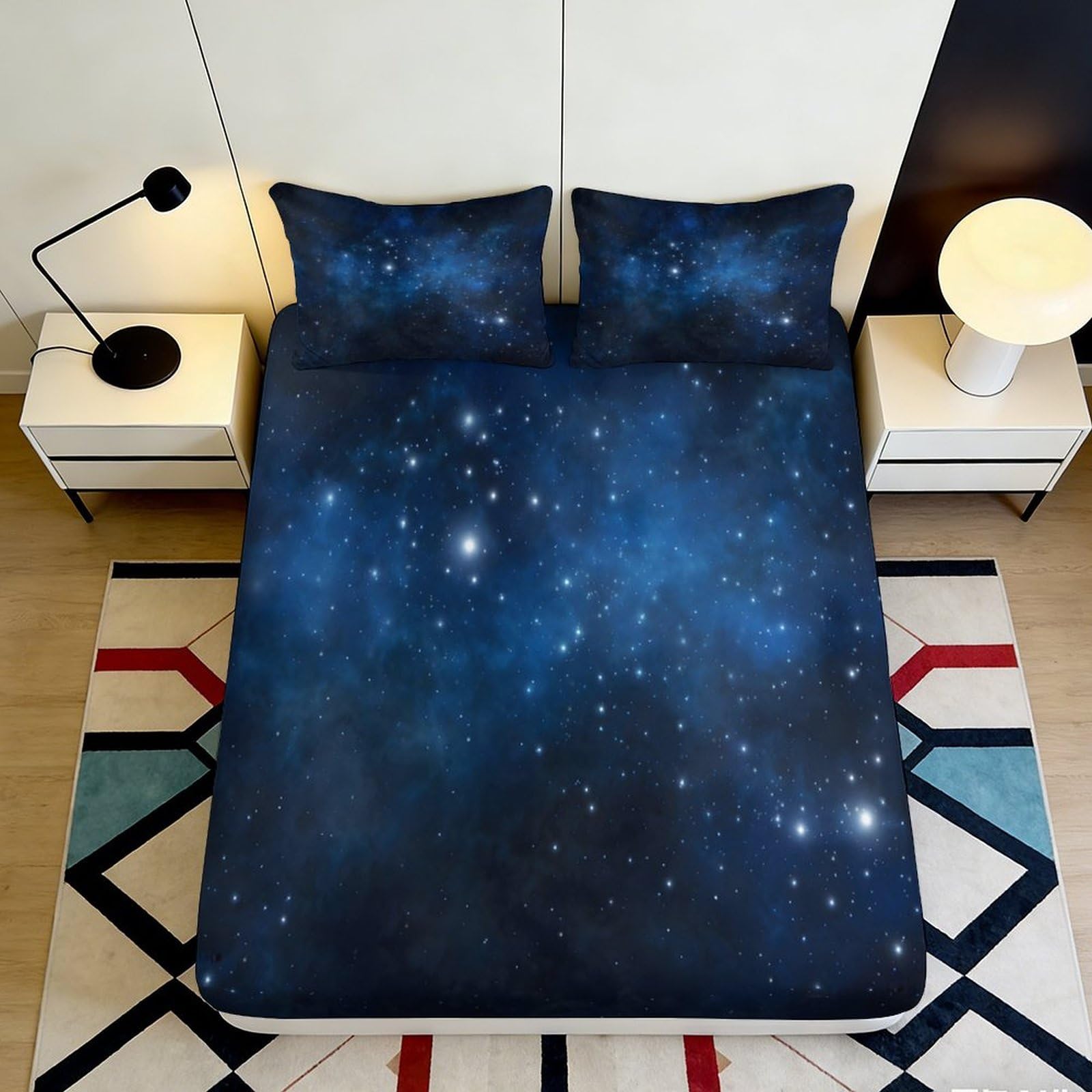 Jqzkxnhpbr Style-7 3D Printed Galaxy Starry Sky Fitted Sheet Microfiber Soft Breathable Cosmic Nebula Mattress Cover Bedroom Decor 90X200x25cm