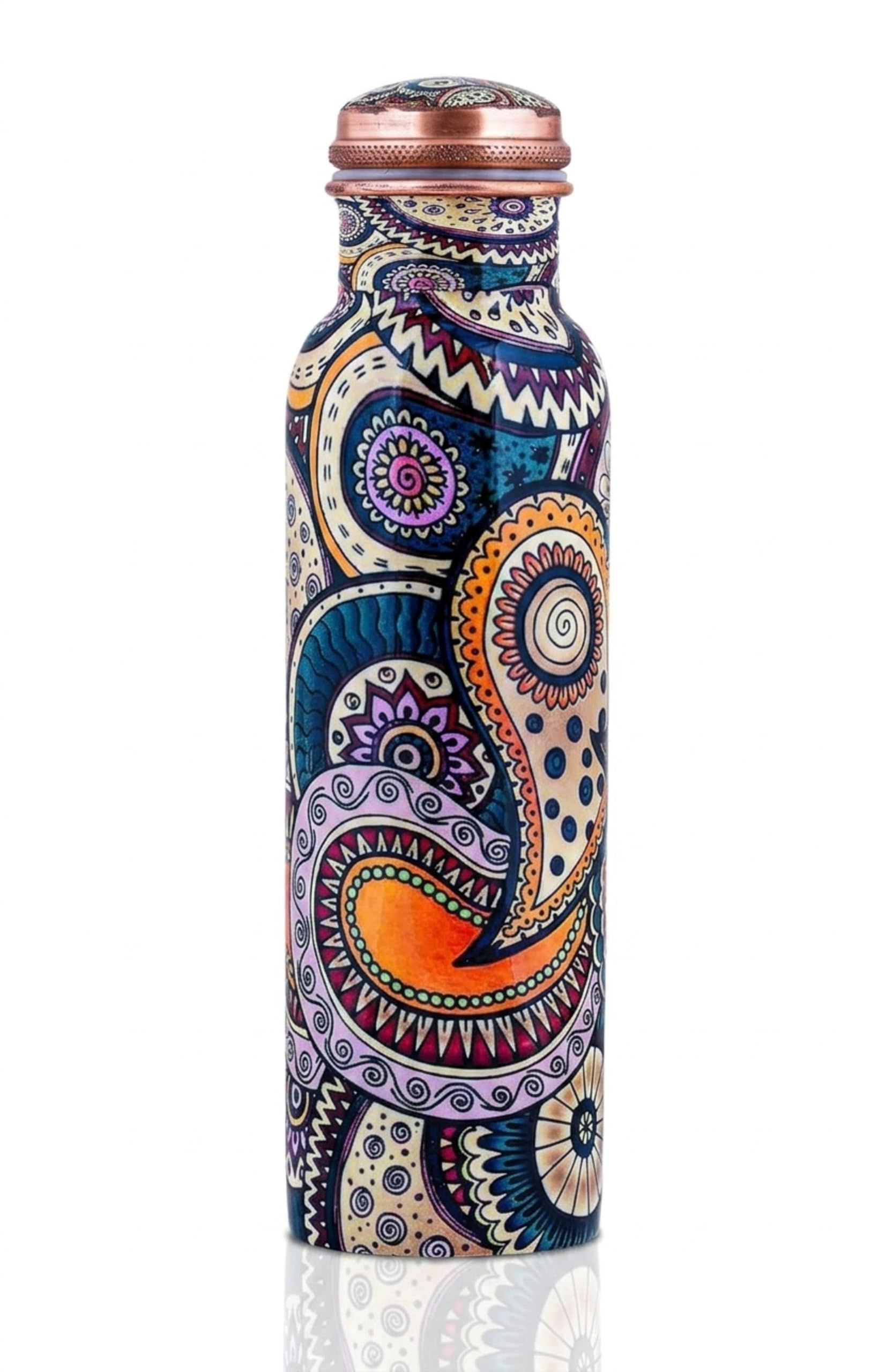Craft Trade Pure Copper Water Bottle 32 oz / 950ml with Traditional Paisley Ethnic Print