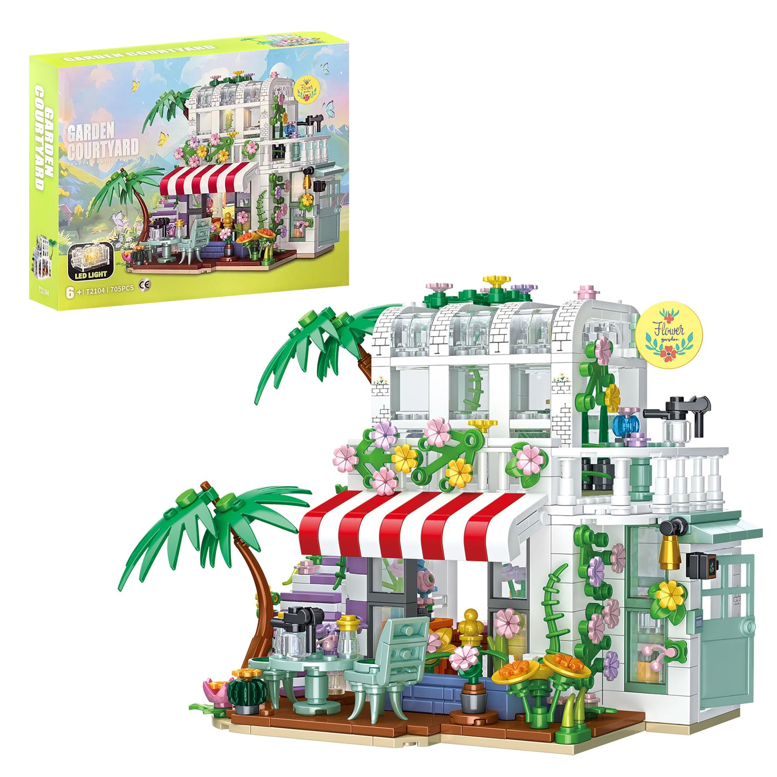 ALEENFOON 705PCS Flower House Building Set with LED Light, Garden Courtyard Building Blocks,Creative Construction Toy,Collectible Display Model Kit, for Girls Teens Adults