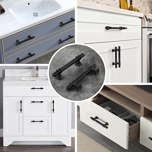 Miniatura 6 de goldenwarm Tiradores de gabinete negros mate de 3-34 pulgadas, tiradores de cajón negros para cocina, tiradores de gabinete cuadrados rústicos