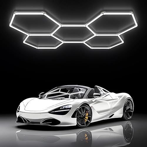 Miniatura 9 de Luz de garaje hexagonal - Luces LED hexagonales, alto brillo 566W 70750LM 6500K luces de panal súper brillantes para garaje, sótano, almacén, tienda