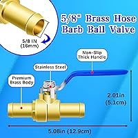 Vista 3 de Kit de válvula de cierre de púas de latón, válvula en línea de 58 pulgadas para mangueras de calentador, 2 abrazaderas de acero inoxidable
