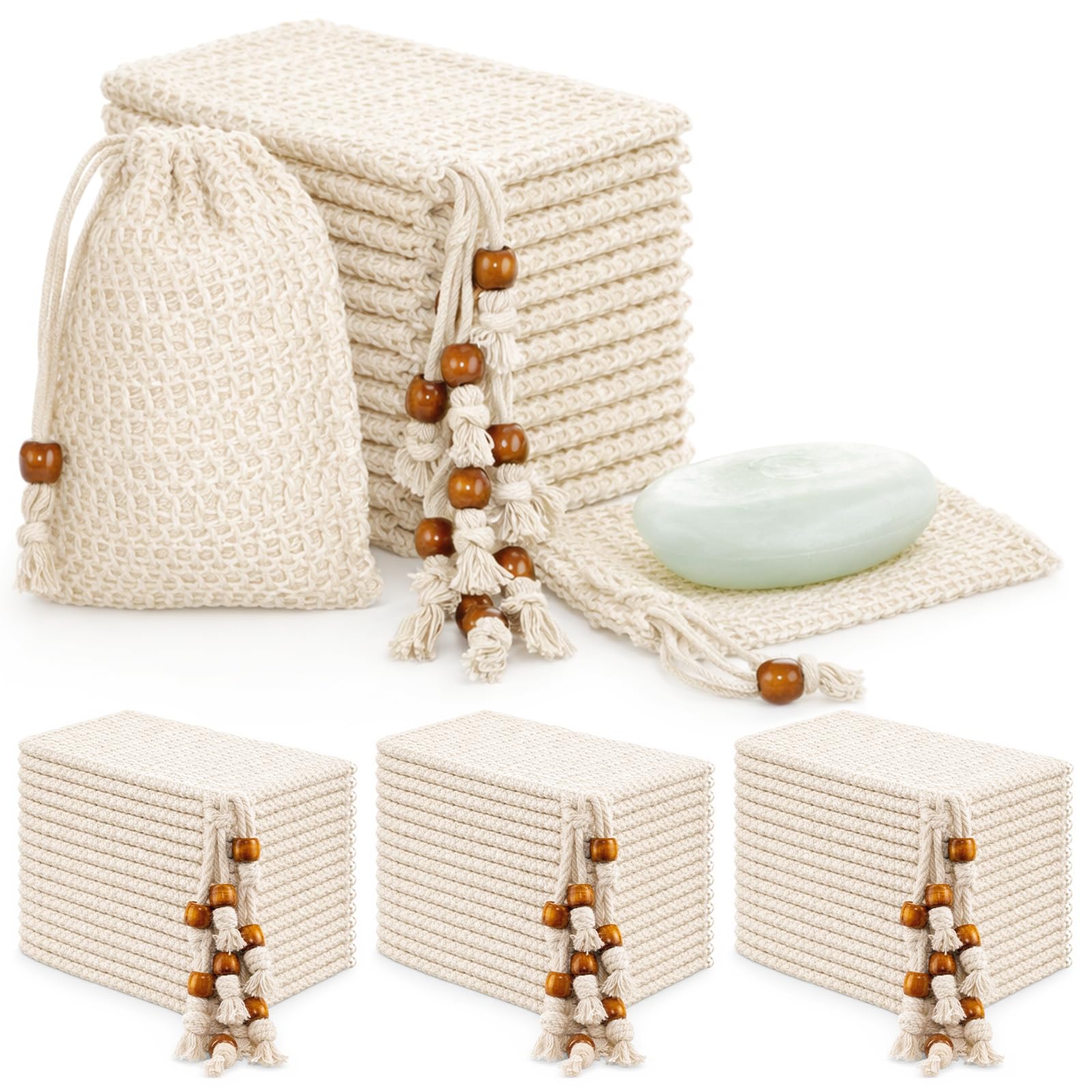 IMengjbang 80 Pack Soap Saver Bag, 3.5x5.5 Inch Mesh Exfoliating Bar Soap Pouch with Drawstring Sisal Soap Saver Drawstring Soap Holder Plastic-Free for Shower Soap Foaming and Drying