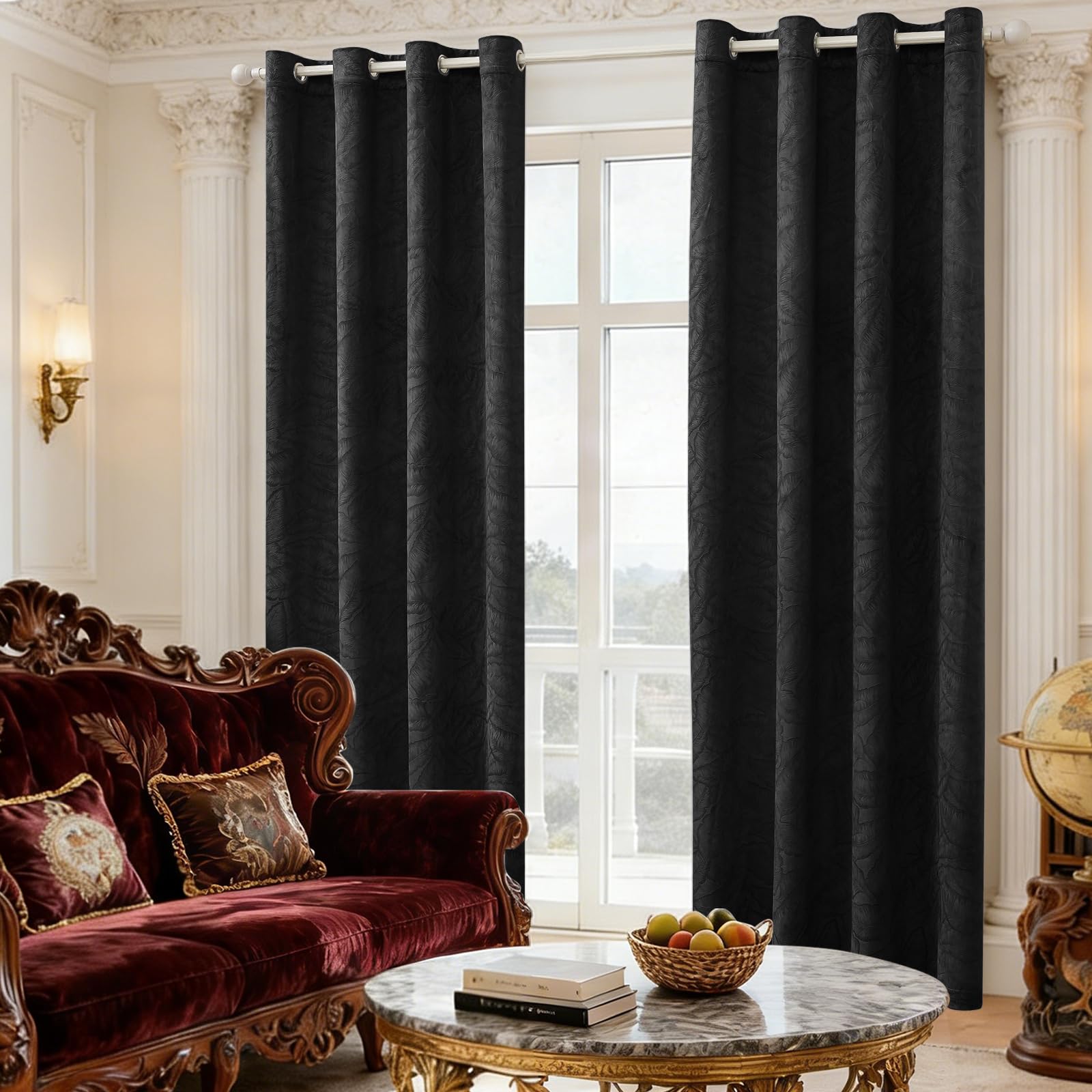 Ystyle Rideaux Occultant Thermique Isolant Lot De 2, 140x260CM, Noir | Rideaux Salon Et Chambre, Rideau Opaque Anti Bruit IntéRieurs à Oeillets, Moderne Decoration Pour Maison