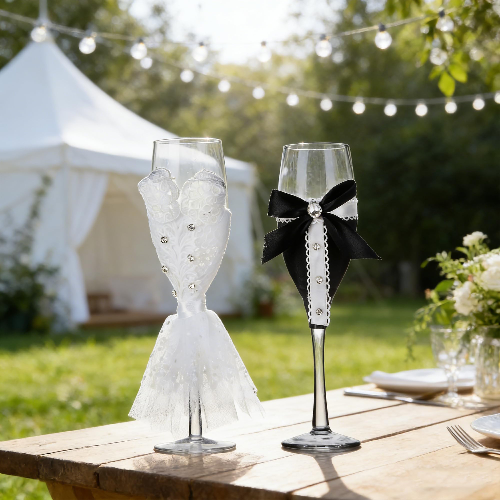 Flûtes à Champagne Mariée Et Marié - Verres Mariage Dentelle Blanche Pour Fiançailles Et Anniversaire