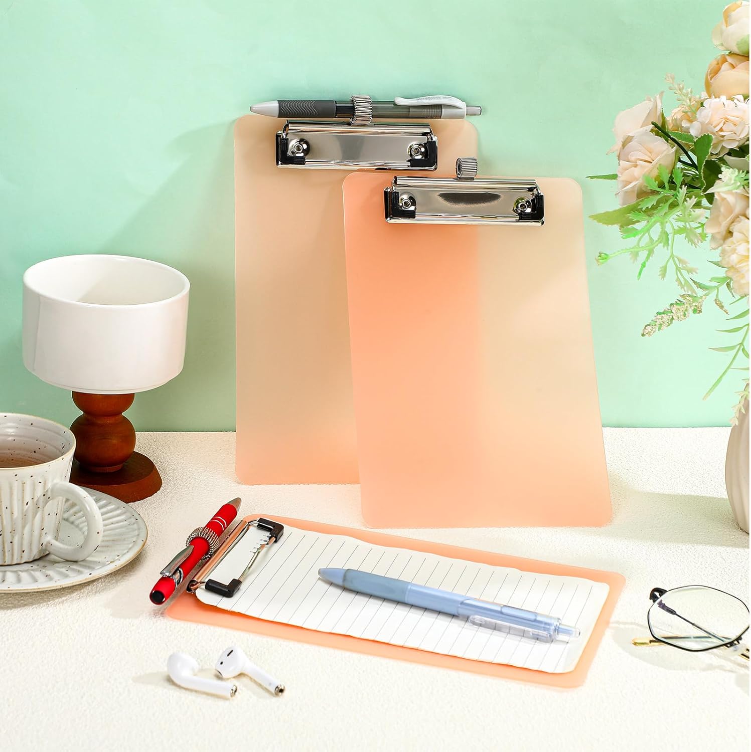 Qilery 24 Pcs Bulk Mini Clipboards with Pen Holder Clip A5 Memo Clipboard 6x9 Small Plastic Clip Boards for School Office Restaurant Cafe Hotel Shopping List, Pen Not Included, Pink