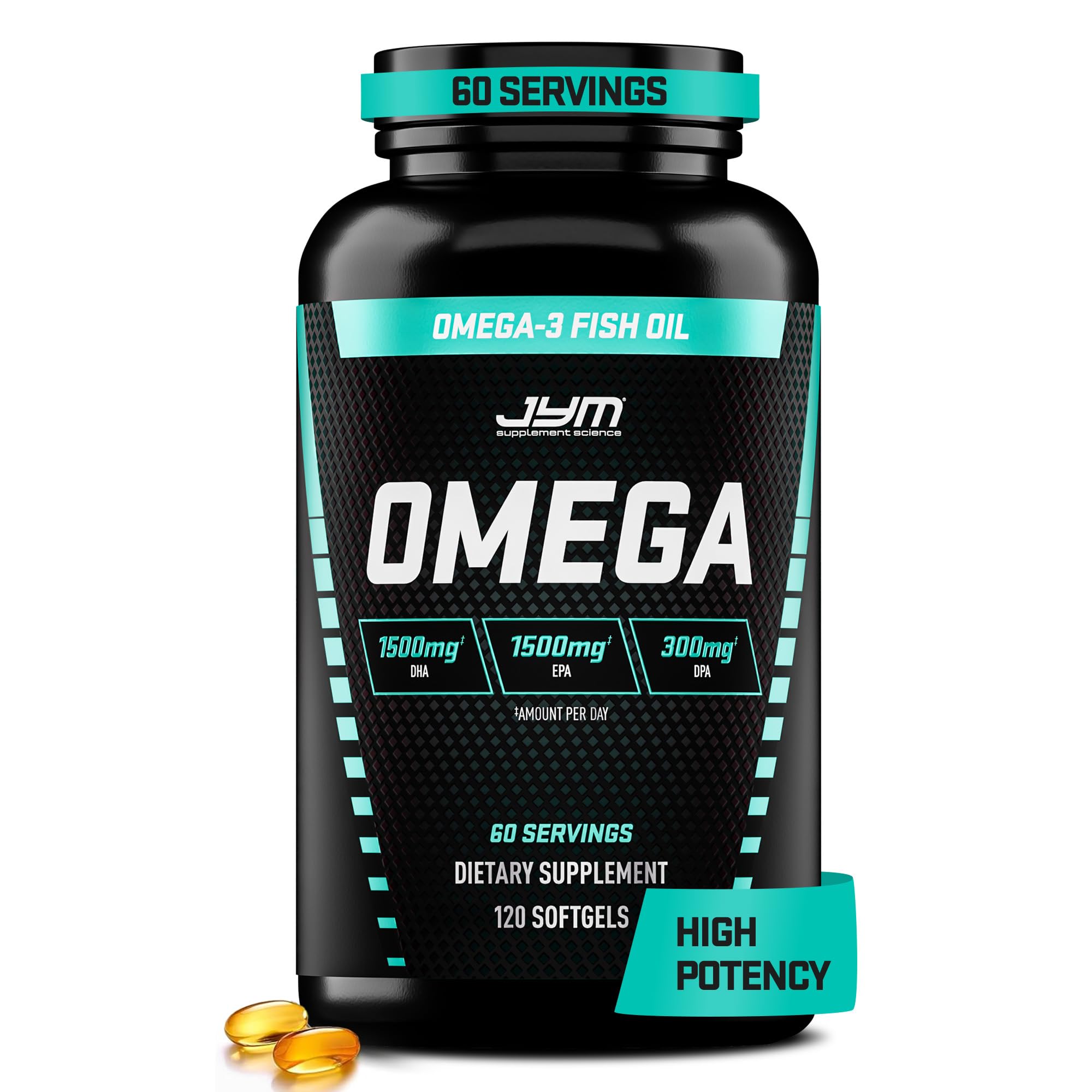 Omega JYM Fish Oil Supplement for Men & Women, EPA, DHA, DPA - 120 Softgels
