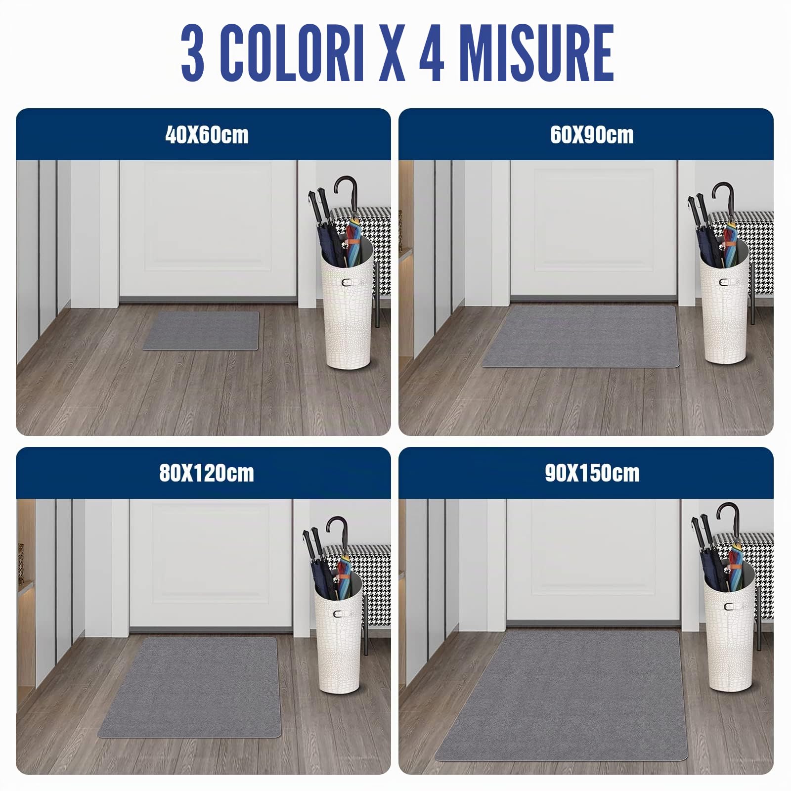 DFIONC - Zerbino per interni, lavabile, zerbino catturasporco, super sottile, resistente, tappeto da cucina assorbente, zerbino antiscivolo