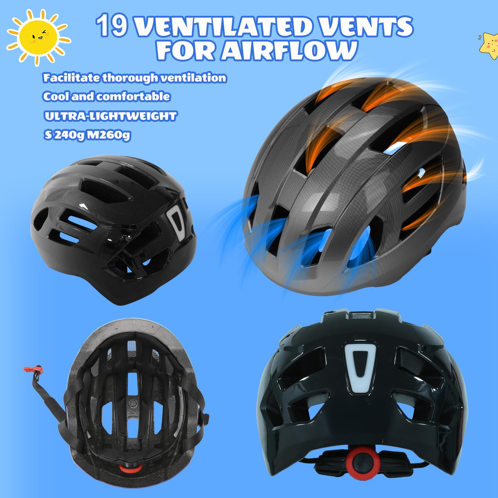 Casco da bicicletta regolabile per bambini con luce posteriore ricaricabile, leggero per sport