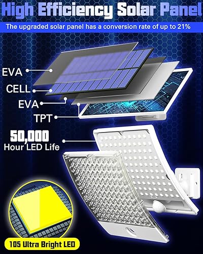 Miniatura 2 de Kingband Luces solares para exteriores con sensor de movimiento, 105 luces LED brillantes con control remoto, IP65 impermeable, luces de seguridad