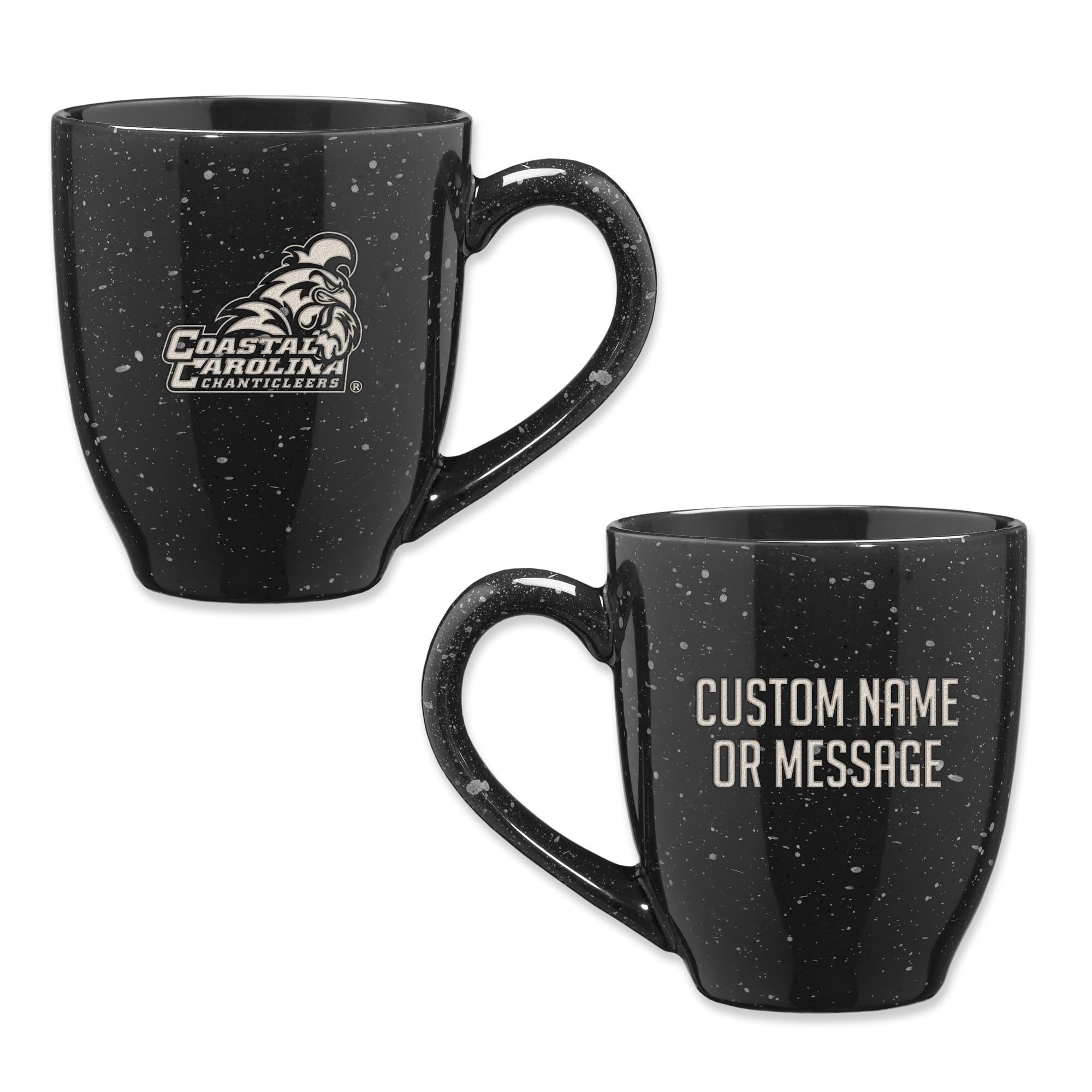 Rico Industries NCAA Coastal Carolina Chanticleers Black Personalized 16 oz Team Color Laser Engraved Speckled Ceramic Coffee Mug
