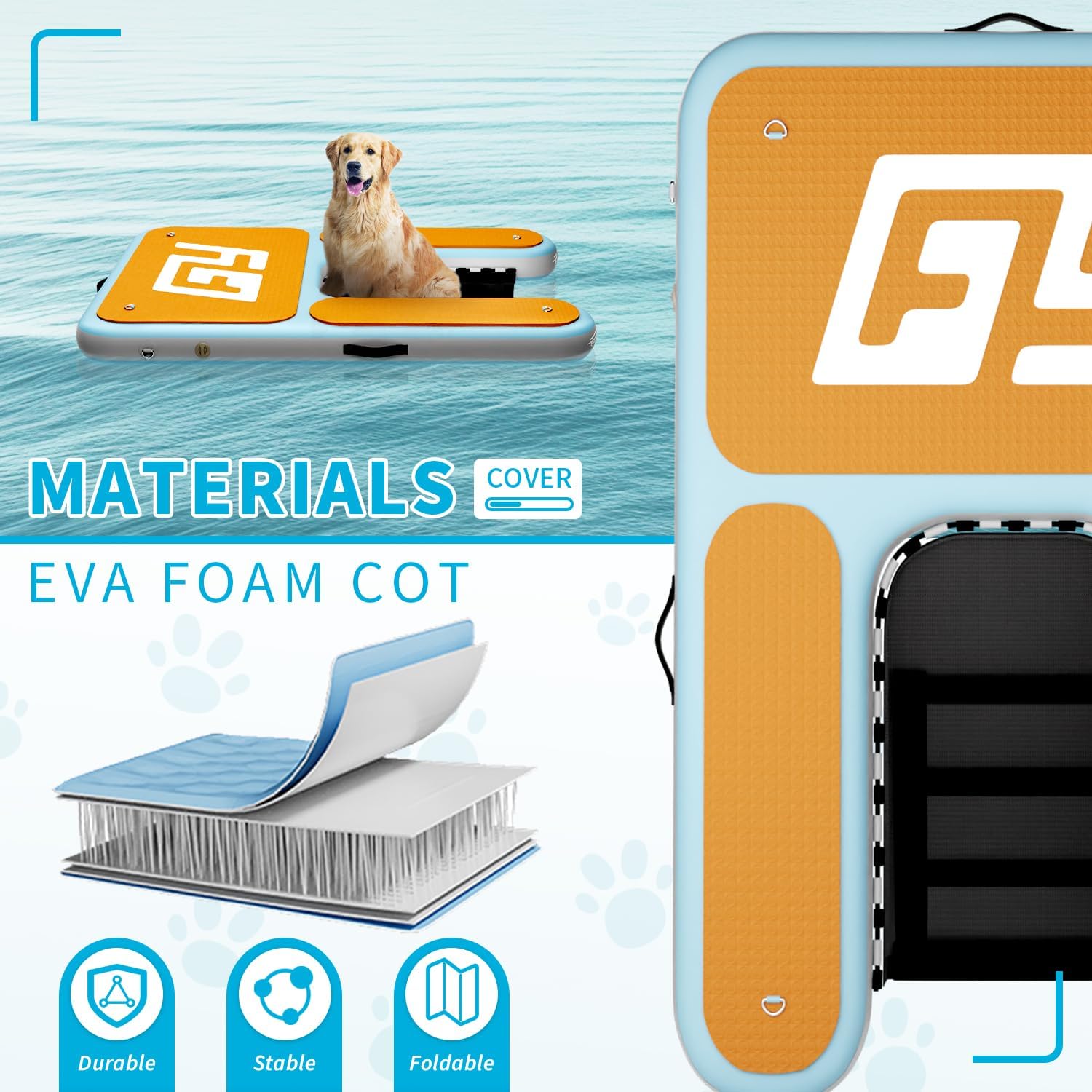Inflatable Dog Water Ramp | 60×40" Dog Boat Ramp | Floating Ramp Ladder for Large Dogs Up to 230lbs | Non-Slip EVA Covered | Claw-Friendly & Stable | Dog Pool Dock for Lake, Pool, Boat, Dock