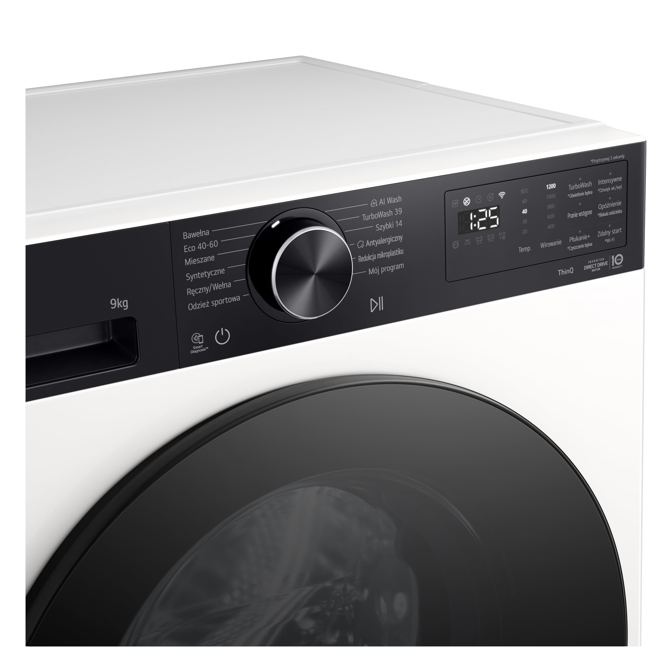 LG F2NX50S9THB Lavatrice Slim 9 kg Next AI DD, Classe A -30%, 1200 Giri, Programma AI Wash con Intelligenza Artificiale, Wi-Fi, Allergy Care, TurboWash 360, Direct Drive, Serie X5, White Black Pannel