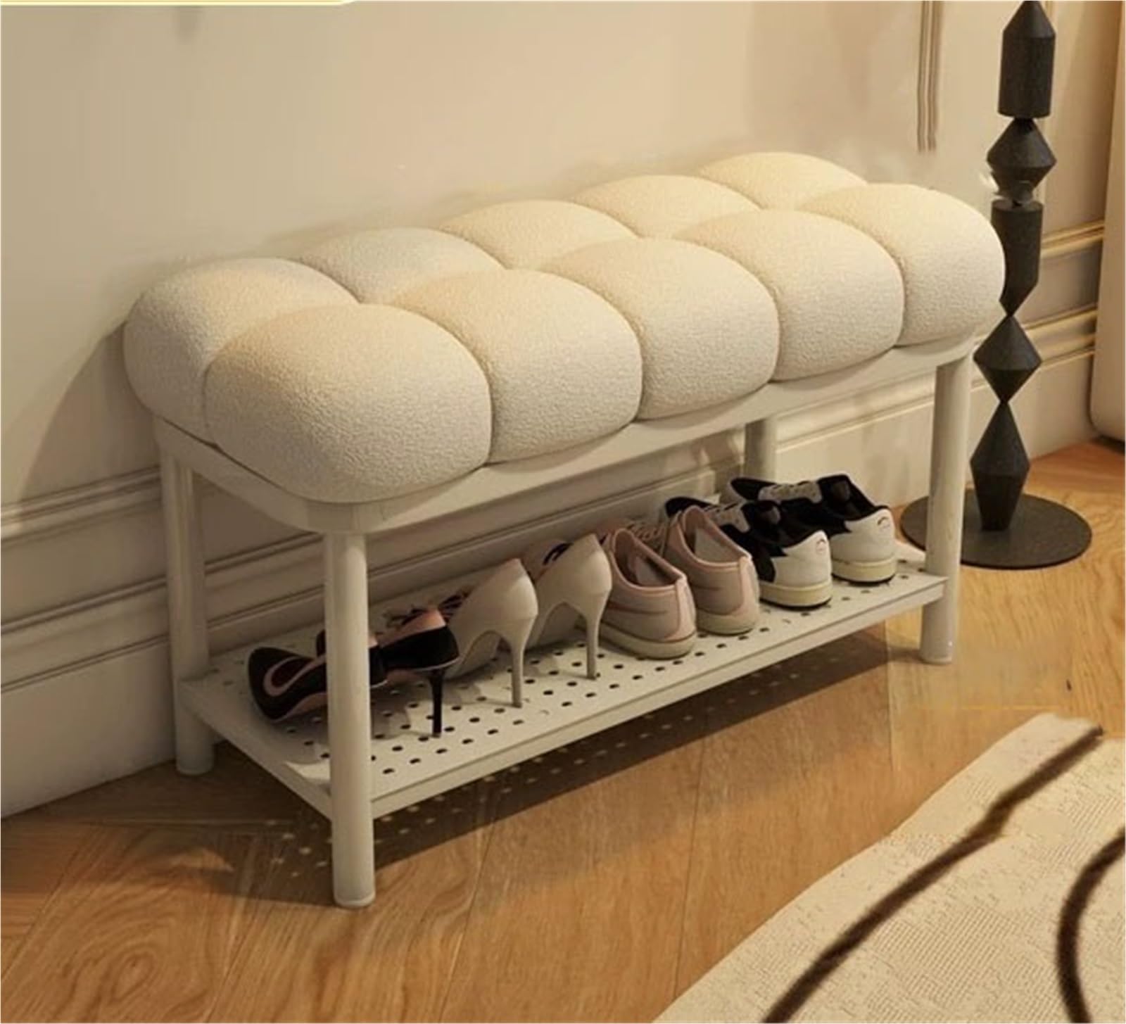 SDCFFC Upholstered Entryway Shoe Rack Bench Shoe Storage Bench with Open Storage Shelves Modern Ottoman Bench Shoe Organizer for Hallway Living Room,Ideal for Home