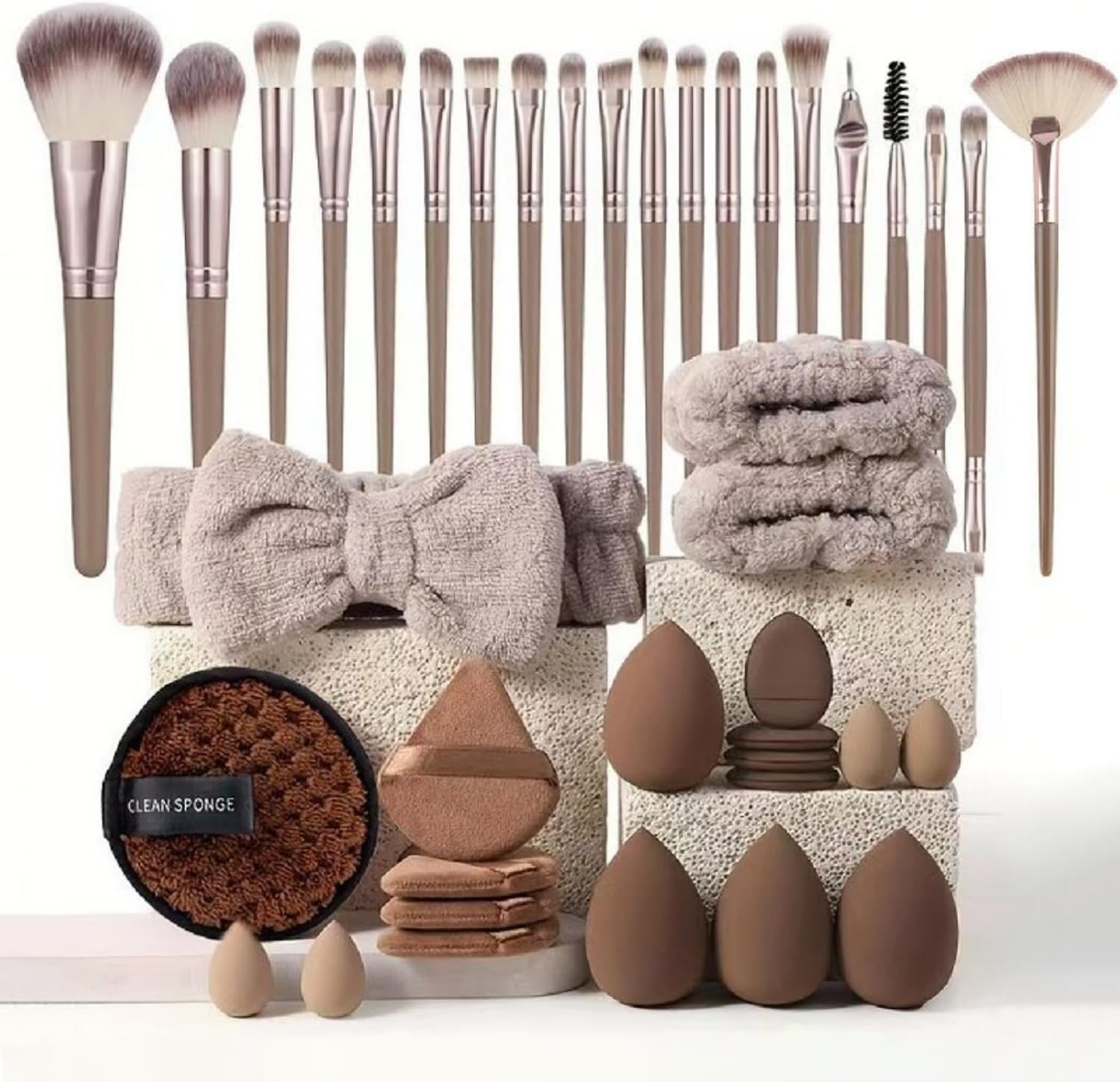 40 stuks kwastenset, professionele make-upkwastenset voor vrouwen, foundation-mengsels, premium beauty-tools, spons voor foundation, make-up-applicators (40 stuks, koffie)