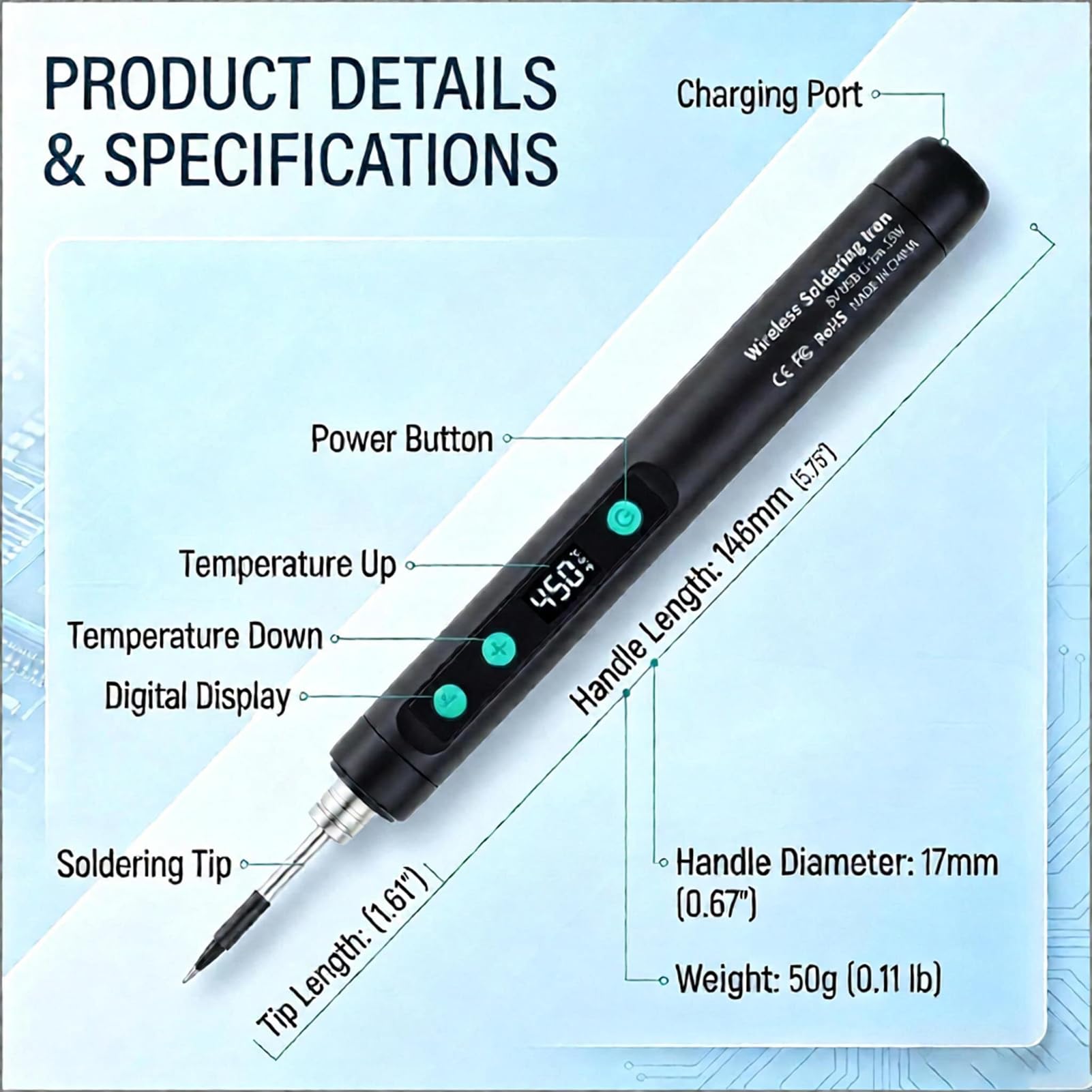 Kit penna per saldatura cordless, USB 10 in 1, batteria da 1100 mAh, per la