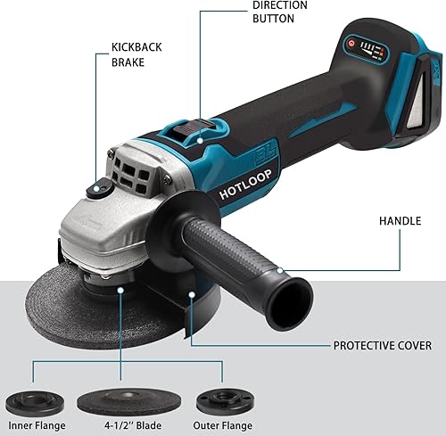 Vista 6 de Amoladora angular inalámbrica para batería Makita de 18 V, amoladora angular con motor sin escobillas de 3 velocidades ajustables a 7000 RPM, 3