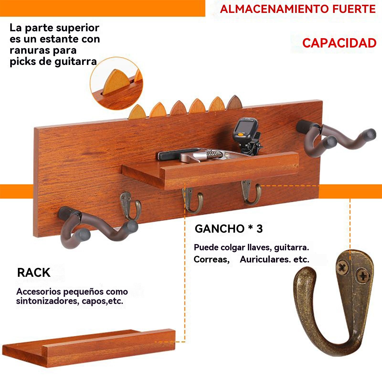 Soporte mural para guitarra Bajo De Madera, Ukelele, Banjo, Mandolina