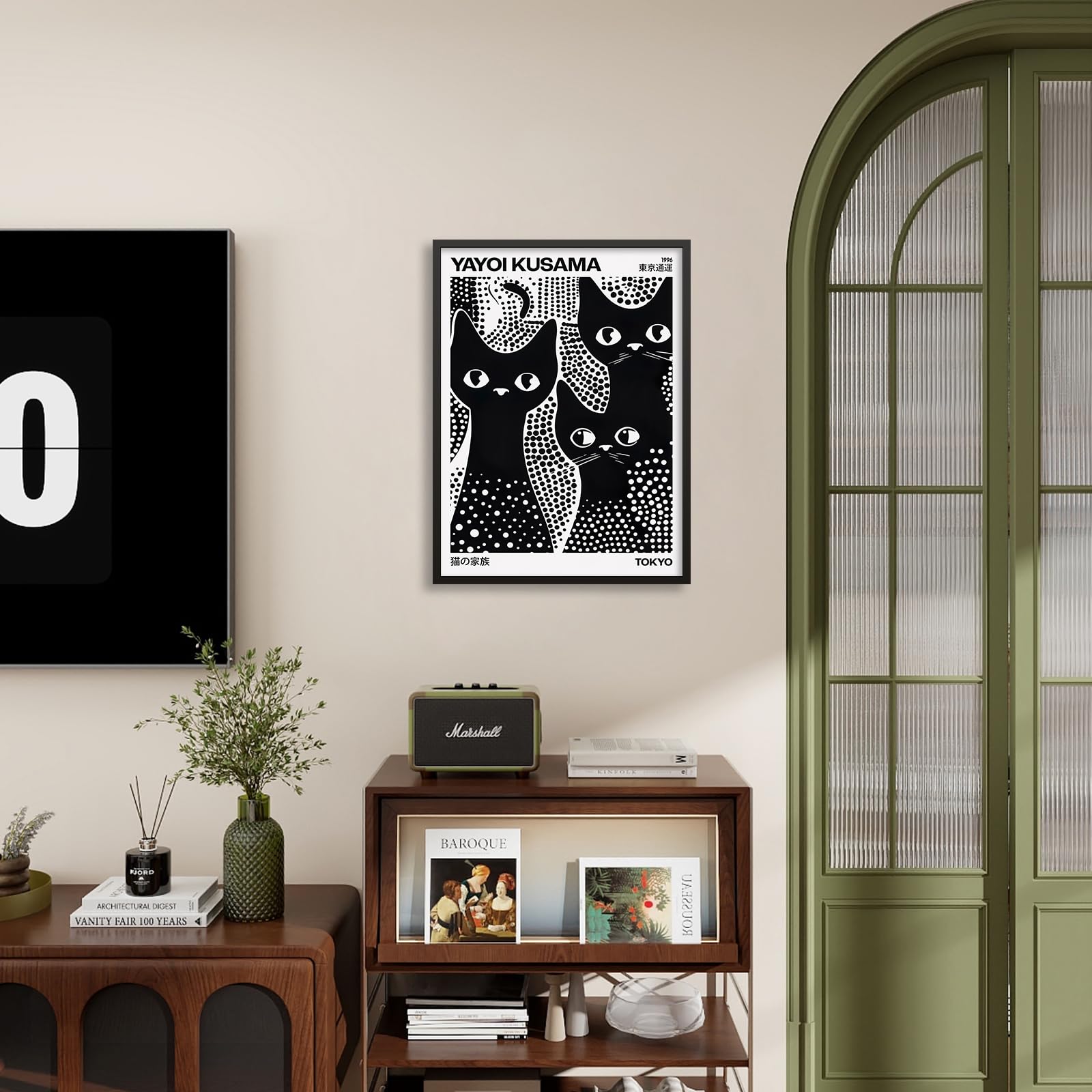 Amazon.co.jp: かわいい黒猫ポスター 日本の草間弥生ウォールアート