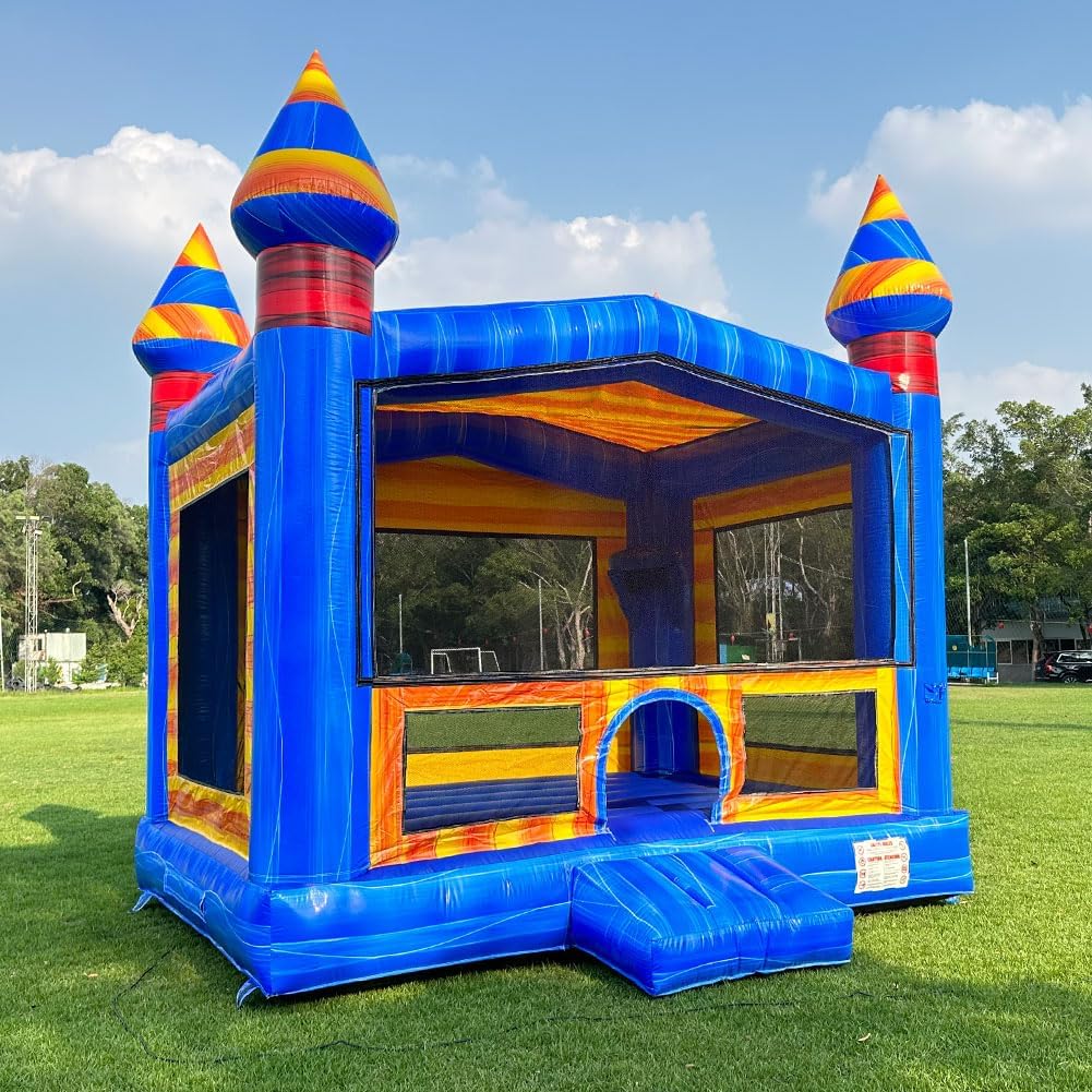 Commercial Grade Bounce House Big Inflatable for Kids and Adults with Blower&Basketball Hoop for Outdoor Indoor, Bouncer Jumper, Birthday Party, Rental Grade (Blue + Yellow, 13ftx13ftx14ft) Blue + Yellow 13.1ftx13.1ftx16ft