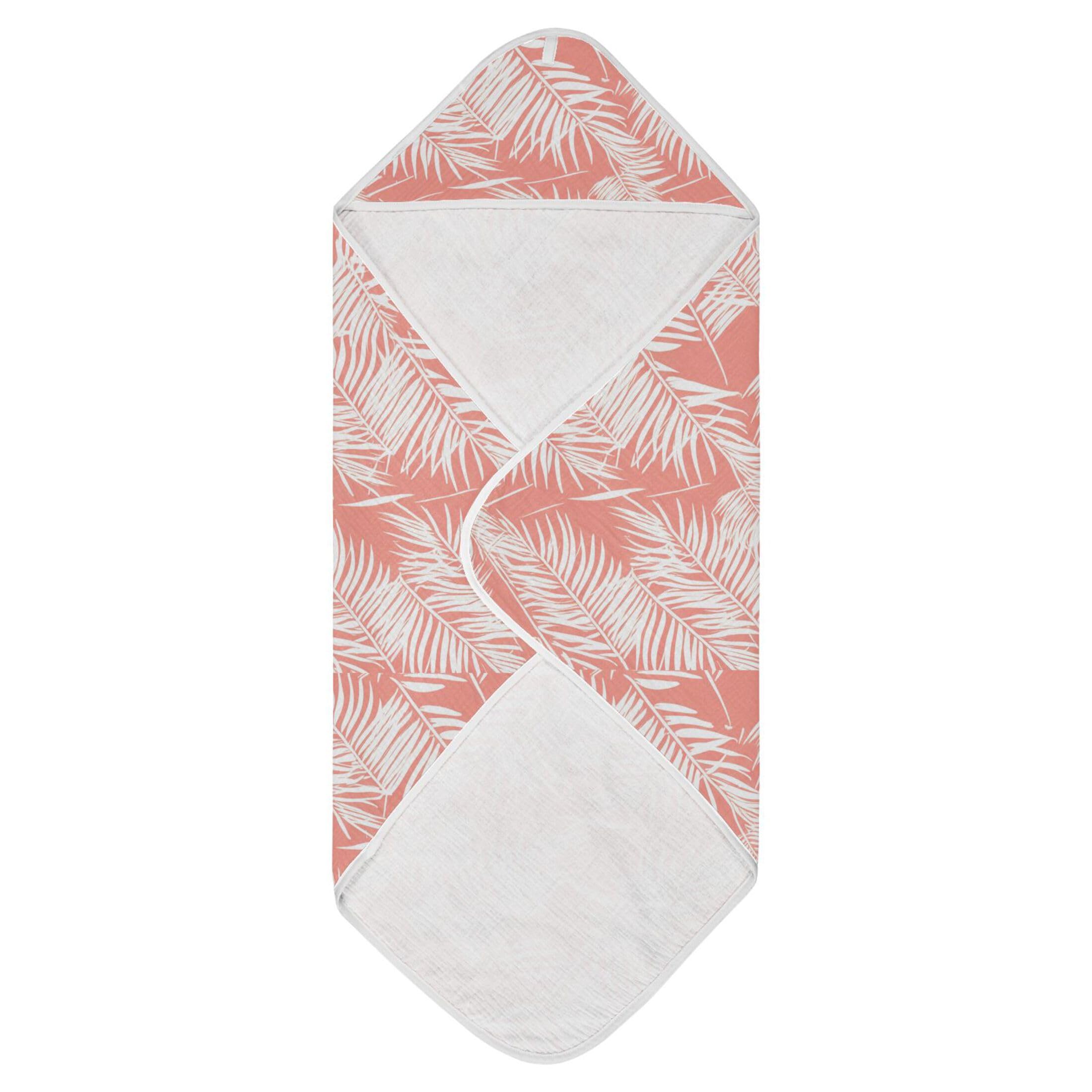 Kigai Baby Hooded Towel Absorbent Baby Bath Shower Towel with Hood for Newborn Boys Girls Babies Infant Toddler (Palm Leaves on Coral 30 x 30 in)