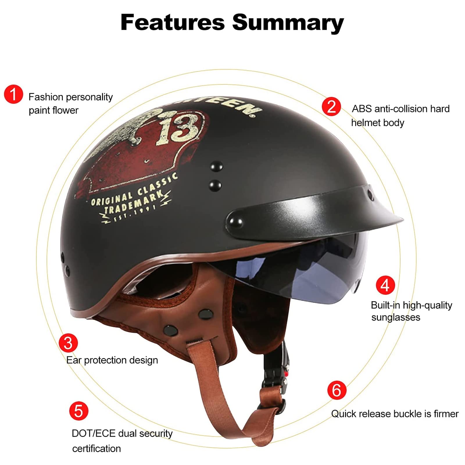 Offene Helme Vier Jahreszeiten Leichtes Abnehmbares Innenfutter Sctoop Eur Retro Wasserbeständig Klarer Spiegel Sicherheit Liebhaber Motorräder Abs