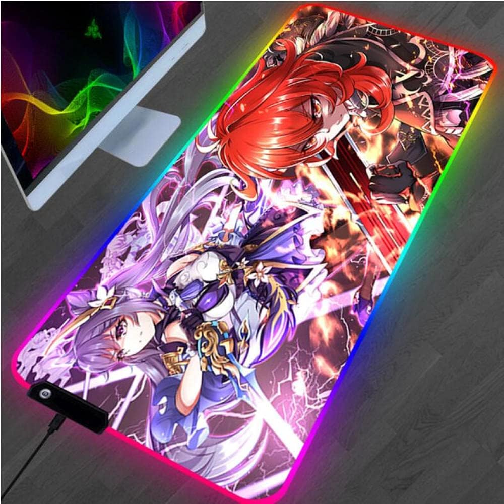 HYSNZJK Genshin Impact RGB Gaming Mouse Mat Anime Gaming Table LED PC Backlight Keyboard Desk Mat 900 x 400 x 4 mm