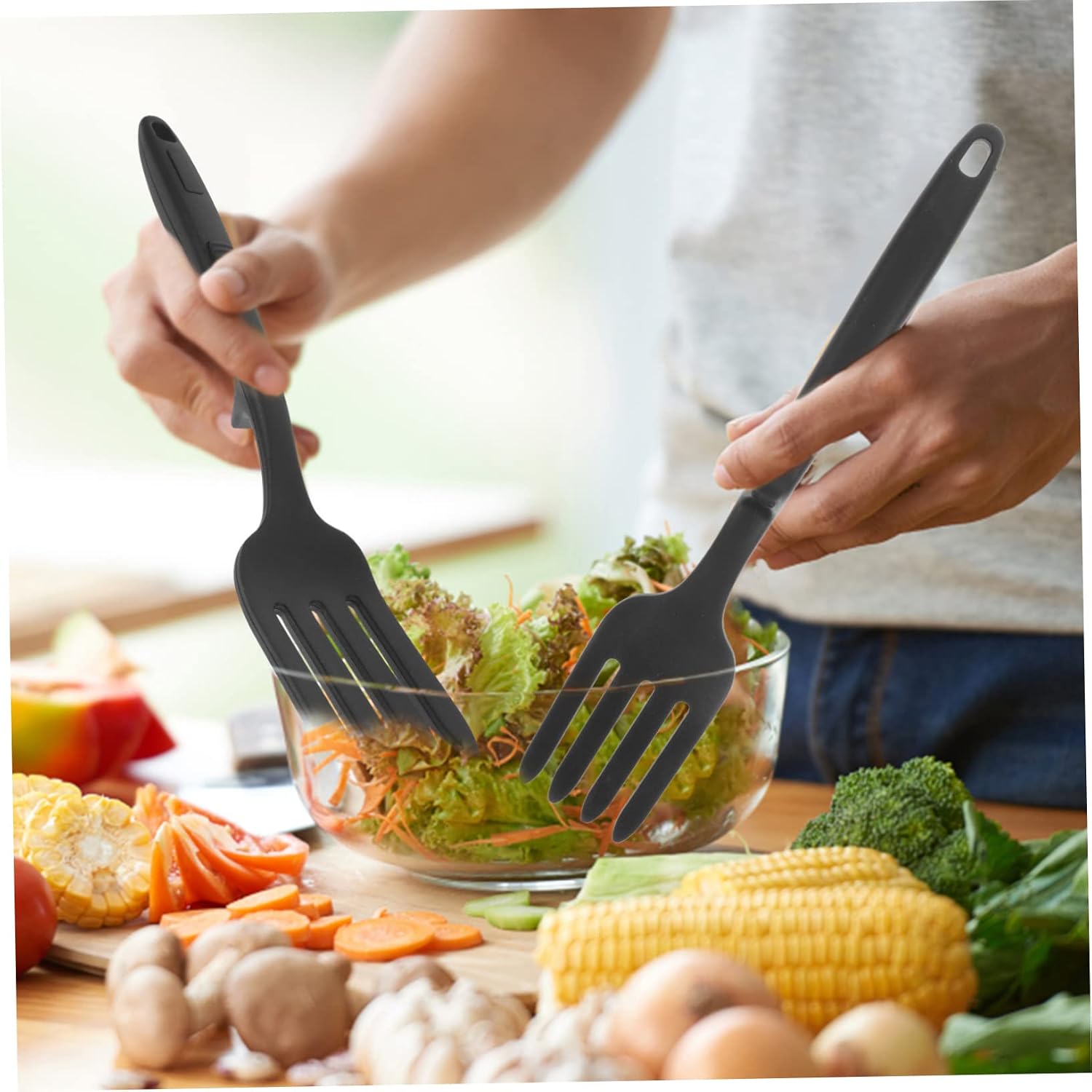 Large Silicone Cooking Fork for Pasta, Salad, and Noodles
