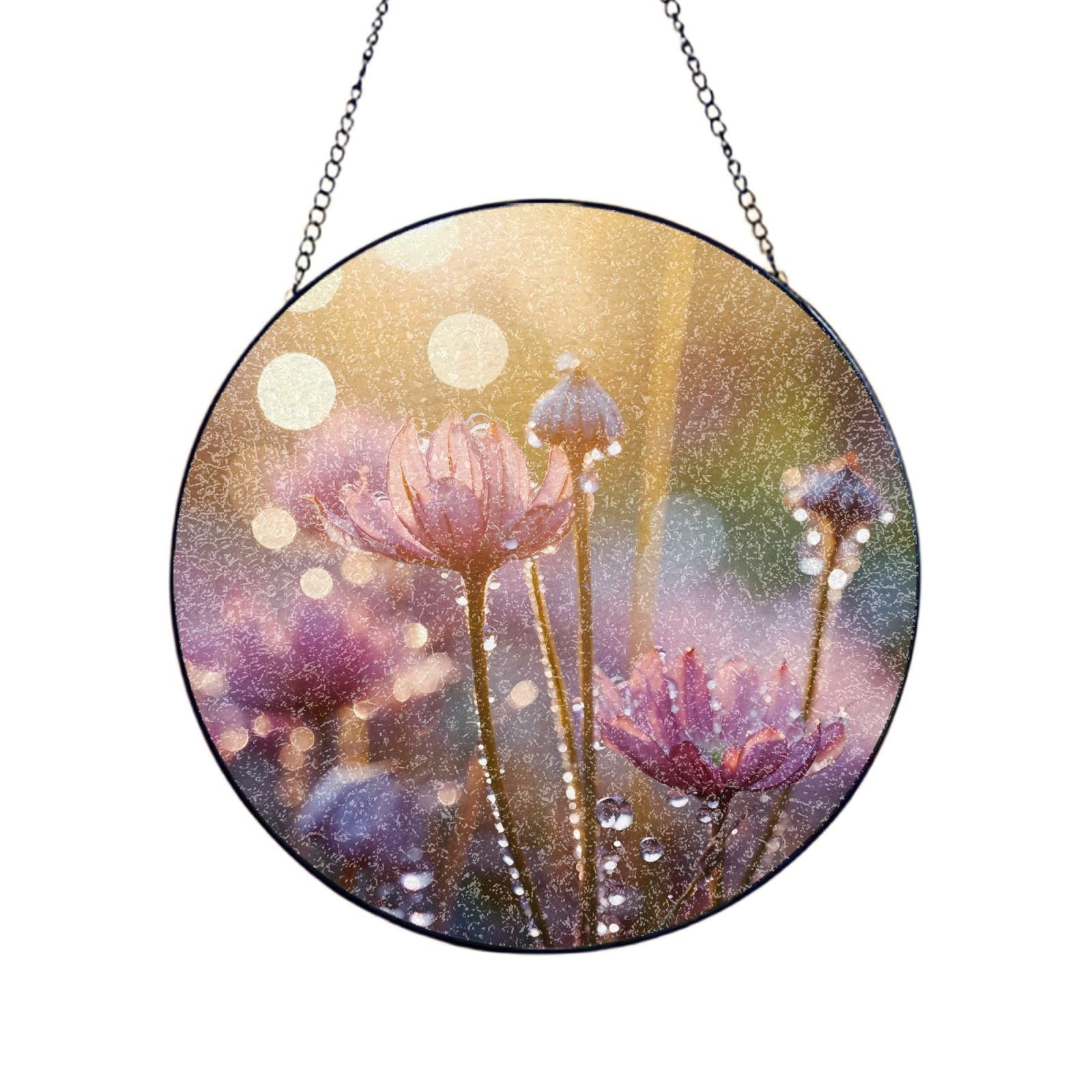 Poezjzw Stained Glass Window Hanging - After Rain Sun Catcher For Door Garden Home Decor Christmas Mother'S Day Birthday Gifts 10in（25cm）