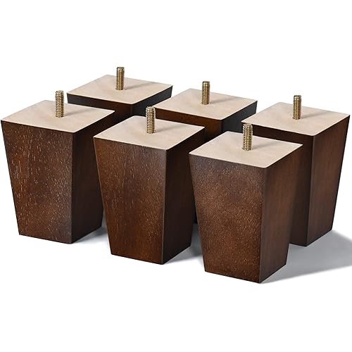 AORYVIC 4 inch Wood Furniture Legs Sofa Legs Set of 6 Square Couch Legs Mid-Century Modern Replacement Legs for Armchair,Recliner, Dresser, Sideboard