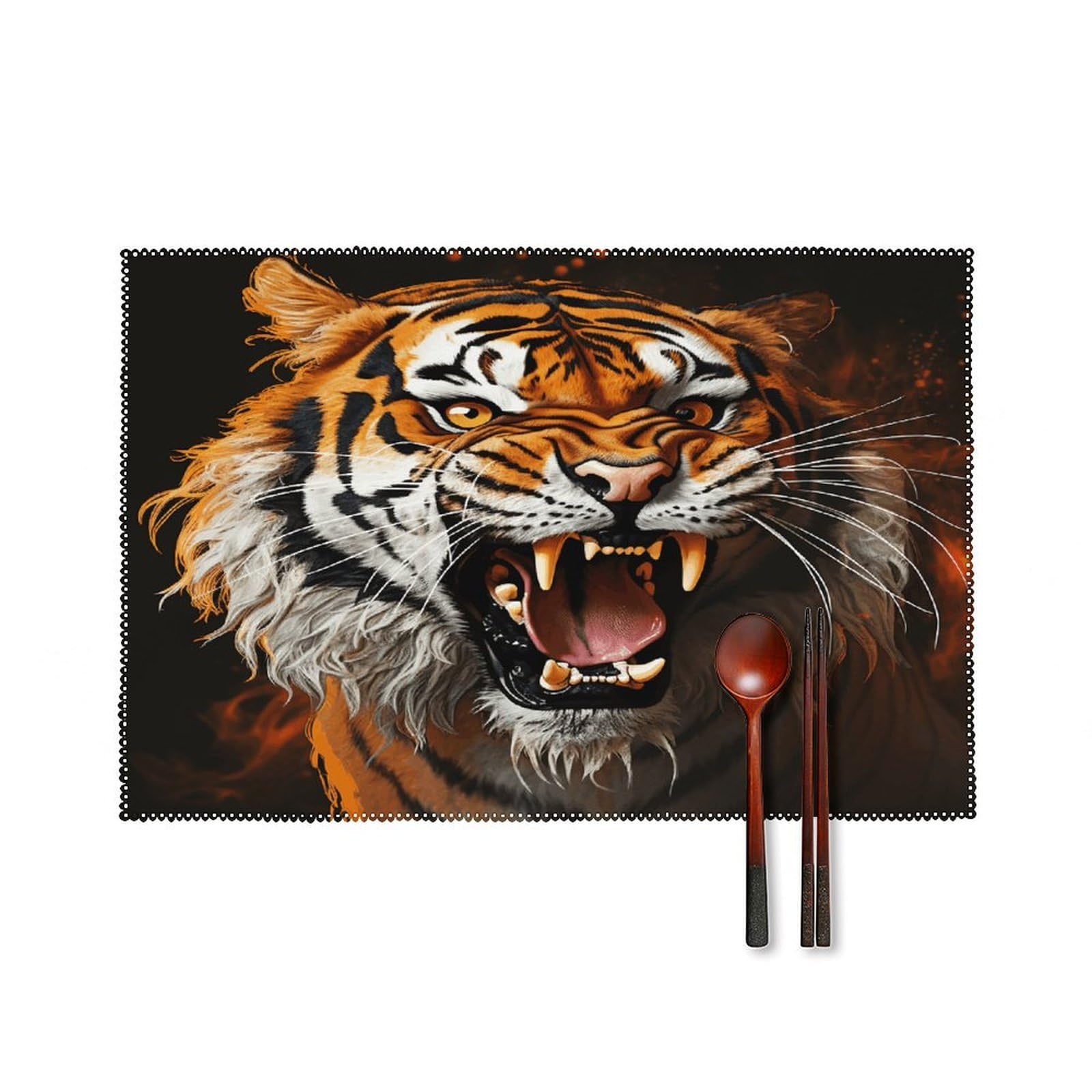 Roaring Tiger Placemats Set of 4 Non-Slip Heat Resistant Table Mats Canvas Washable Cloth Place Mats Easy to Clean Premium Placemat for Kitchen Dining Table Decoration