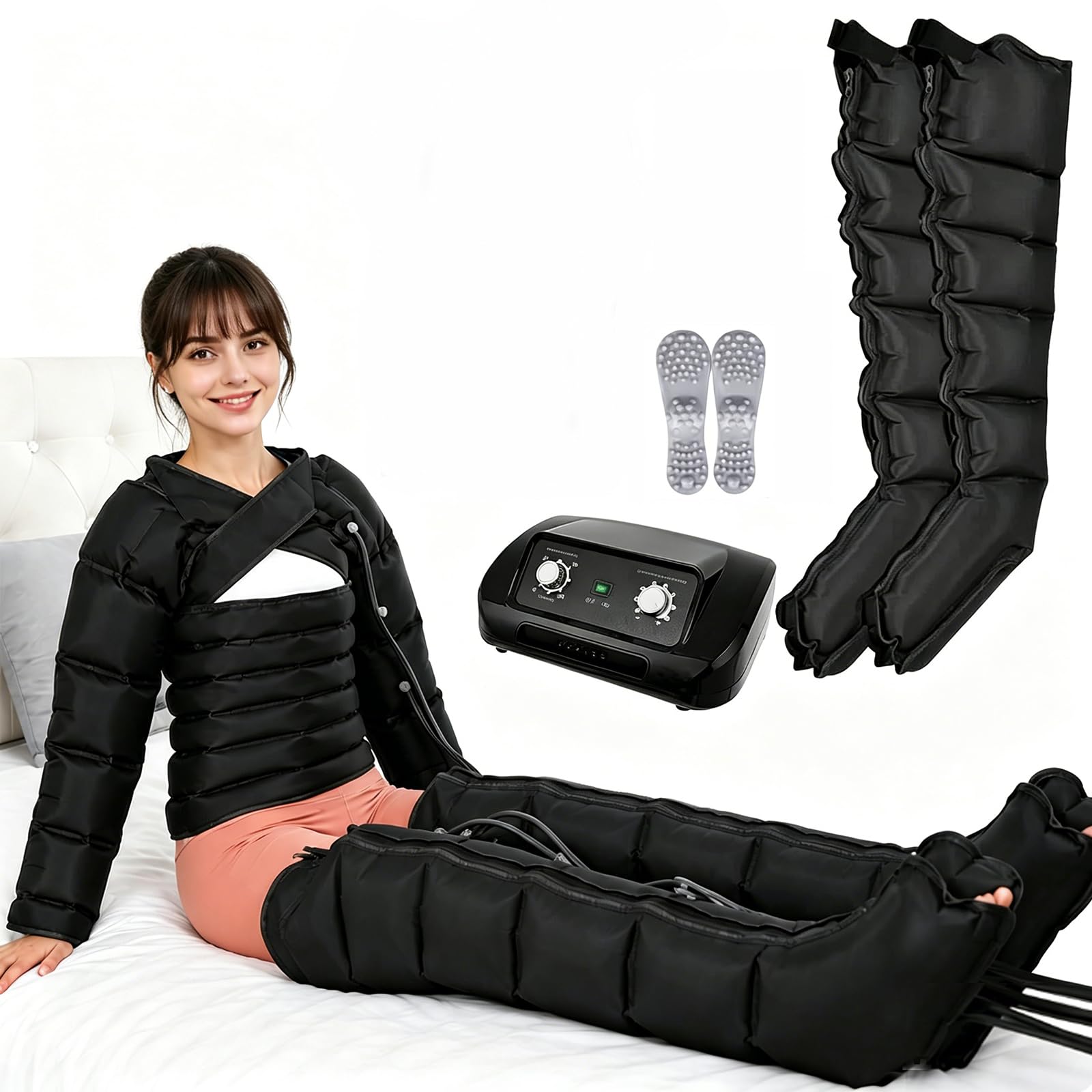 Presoterapia en Casa 6 Camaras Piernas y Abdomen, Botas Presoterapia Profesional Cuerpo Completo, Drenaje Linfatico Circulacion Presion Ajustable, Piernas Hinchadas Relajacion Mayores y Oficinistas