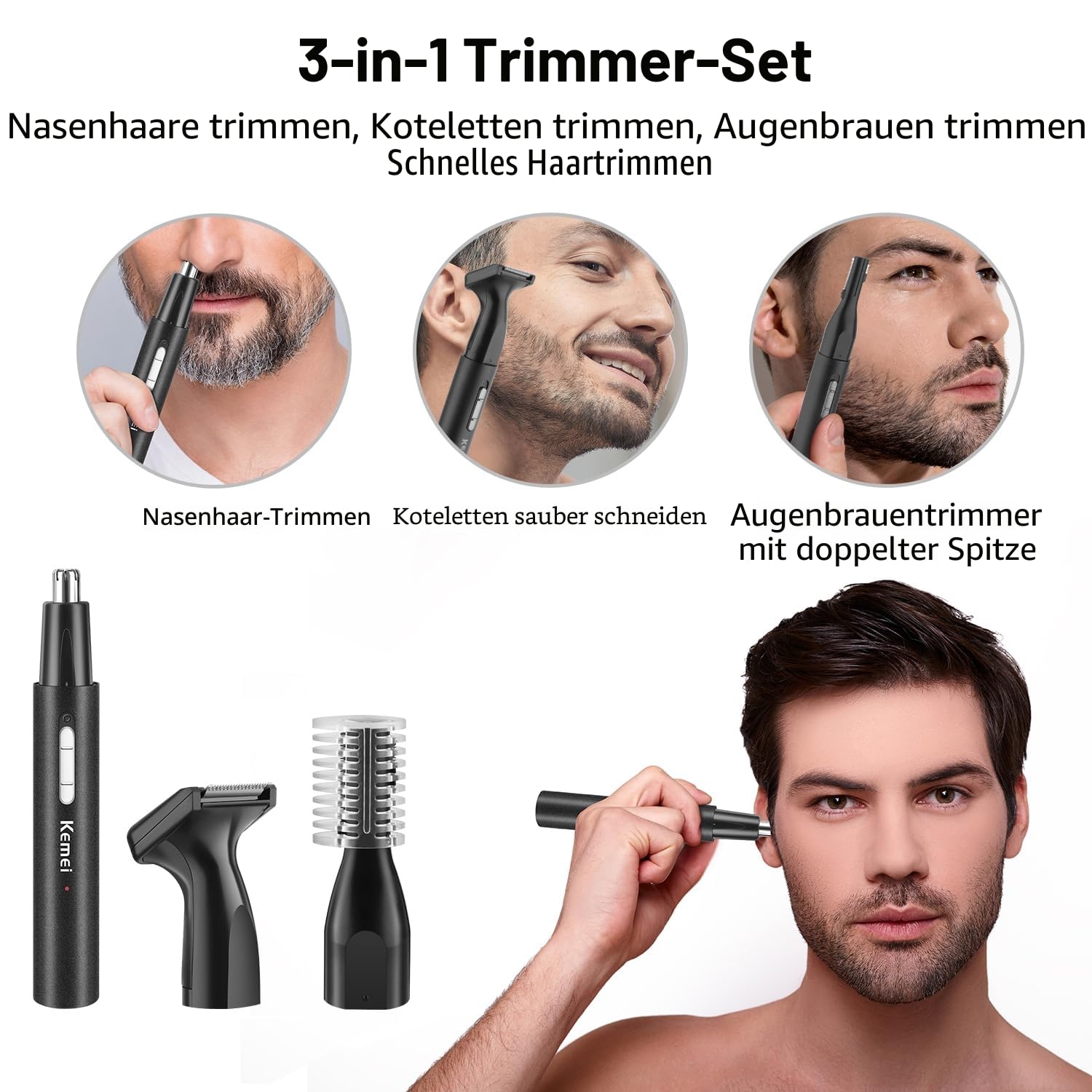 KEMEI Professionelle Haarschneidemaschine für Männer, Schnurloser Haarschneider Bartschneider Folienrasierer Nase Augenbrauen Ohrschneider Set, USB-Aufladung Komplettes Elektrisches Haarschneide-Kit