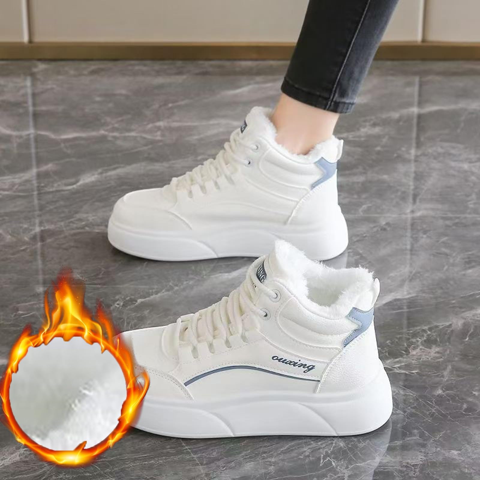 Chaussures d'hiver pour femme - Bottines doublées - Élégantes - Antidérapantes - Bottes de neige hautes - Chaussures de trekking - Hauteur cheville - Bottes d'hiver légères - Chaussures d'extérieur