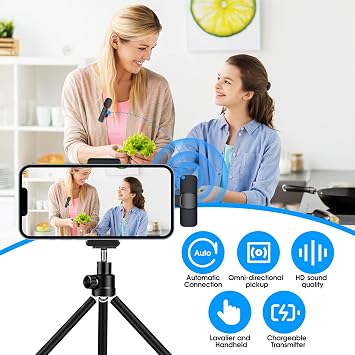 Kopdkes Professional wireless collar microphone for iPhone iPad, Plug-Play 2.4G Ultra Low Latency-Internal Noise Reduction Chip Collar Microphone Interview, Podcast, Vlog, YouTube