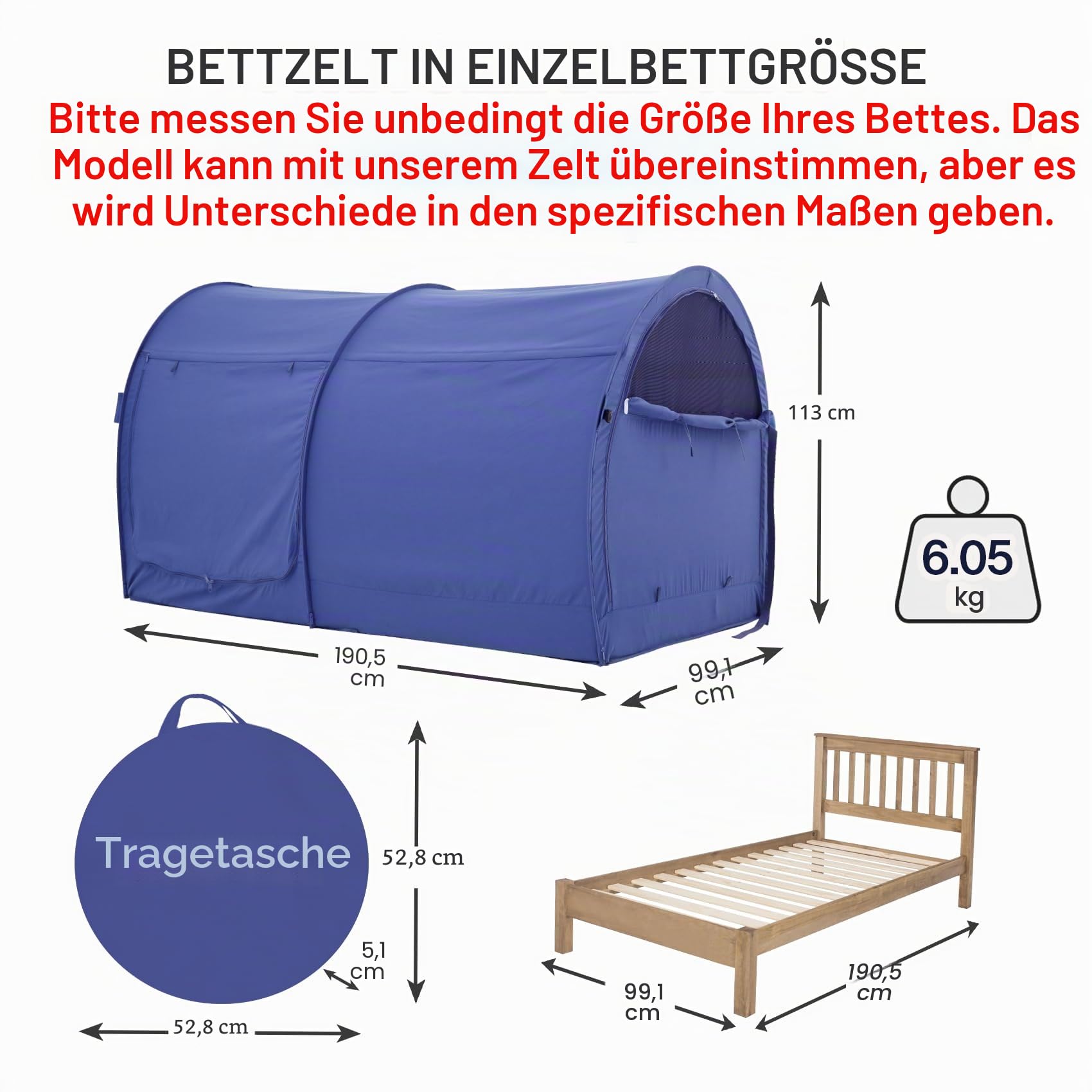LEEDOR Bettzelt, Betthimmel, atmungsaktiv, warm, für den Innenbereich, Pop-up-Unterstand, für Privatsphäre, Twinsize, für Kinder und Erwachsene, Matratze Nicht im Lieferumfang enthalten, Marineblau