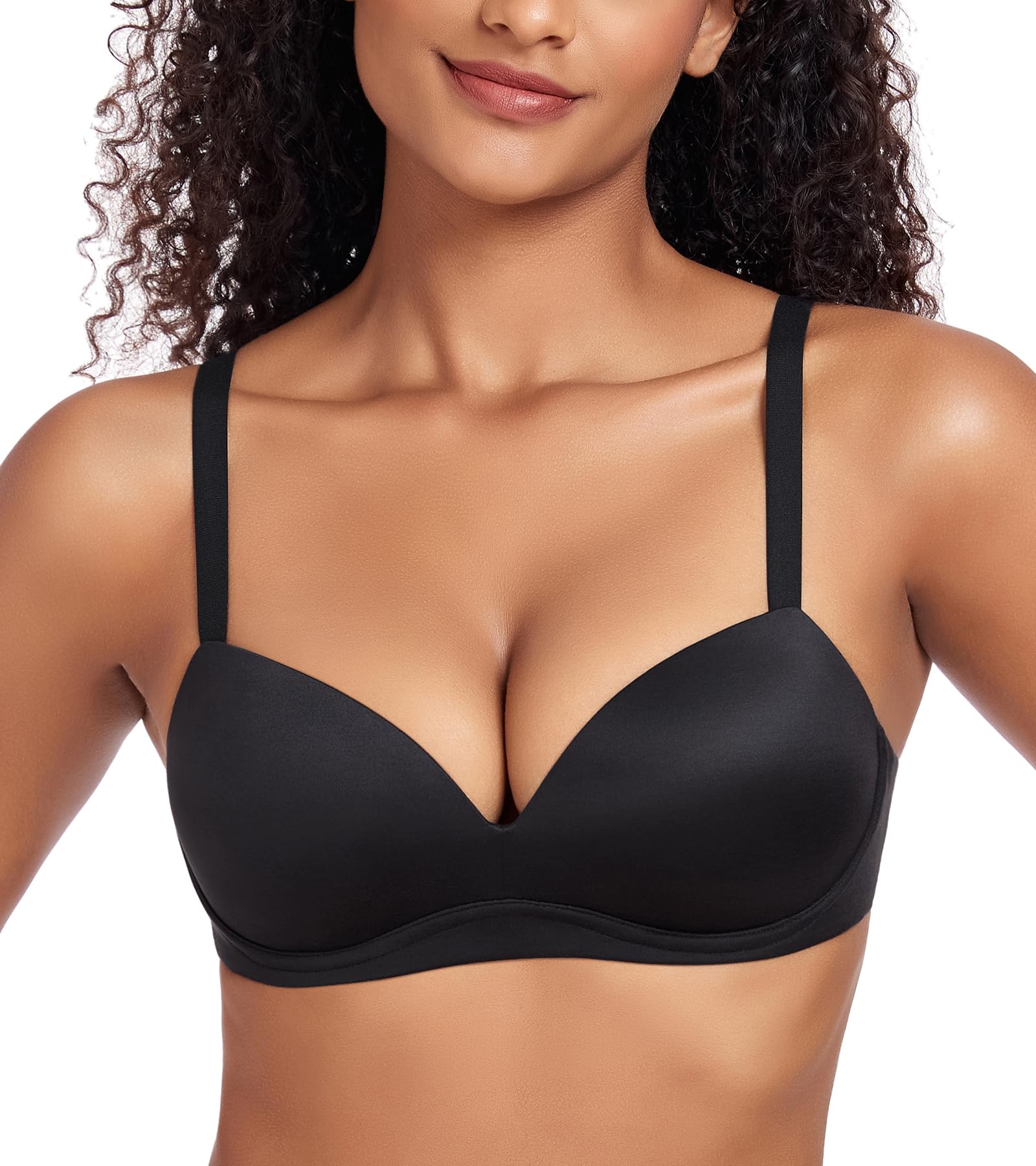 Lemorosy Women's Wireless Push Up Bra No Underwire Comfortable Padded Support Plunge