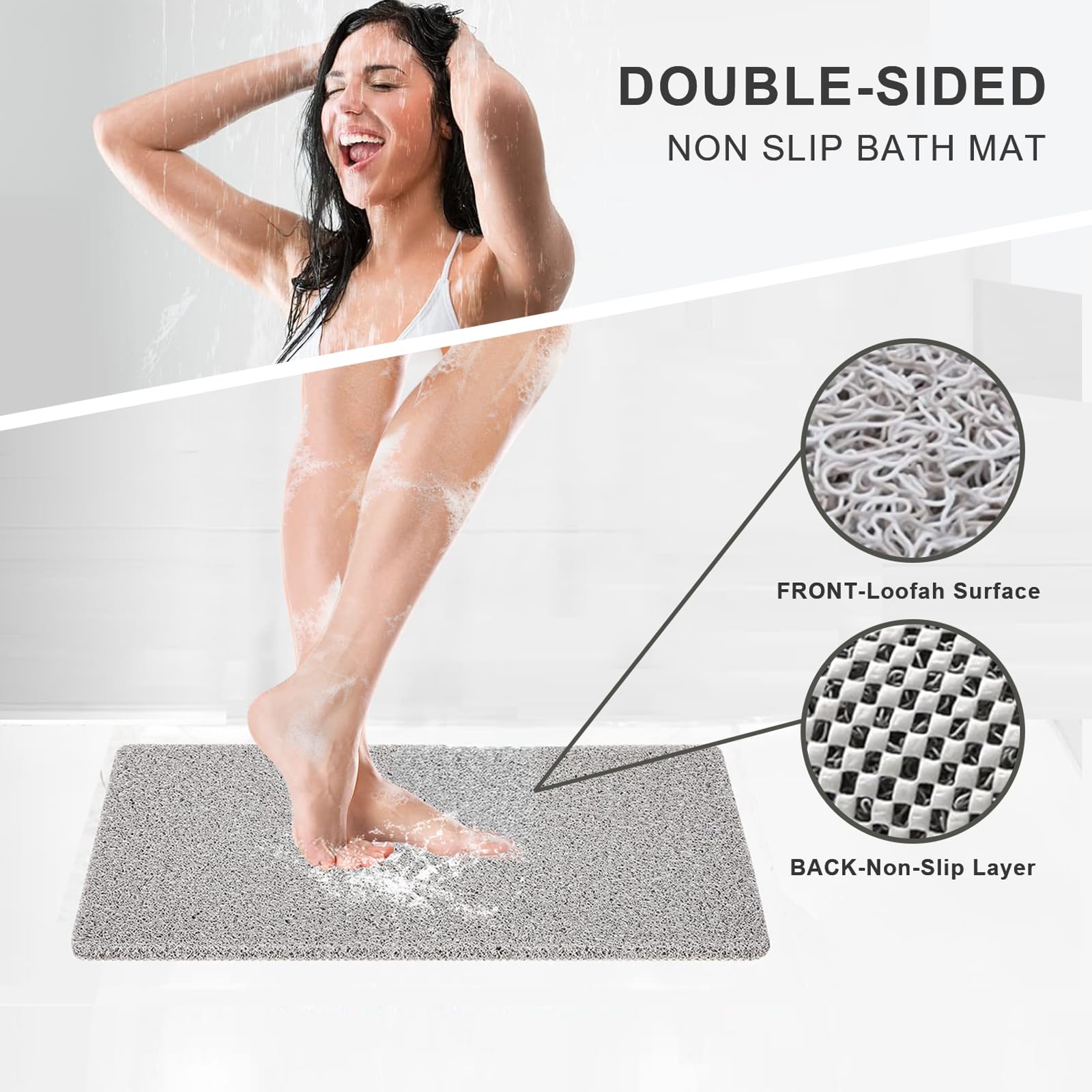 Tapis de Bain antidérapant Extra épais de 1,5 cm à séchage Rapide, antidérapant en luffa pour Baignoire, Salle de Bain, Piscine, Cuisine, entrée, Maison et hôtel (Gris Clair, 40,6 x 99,1 cm)