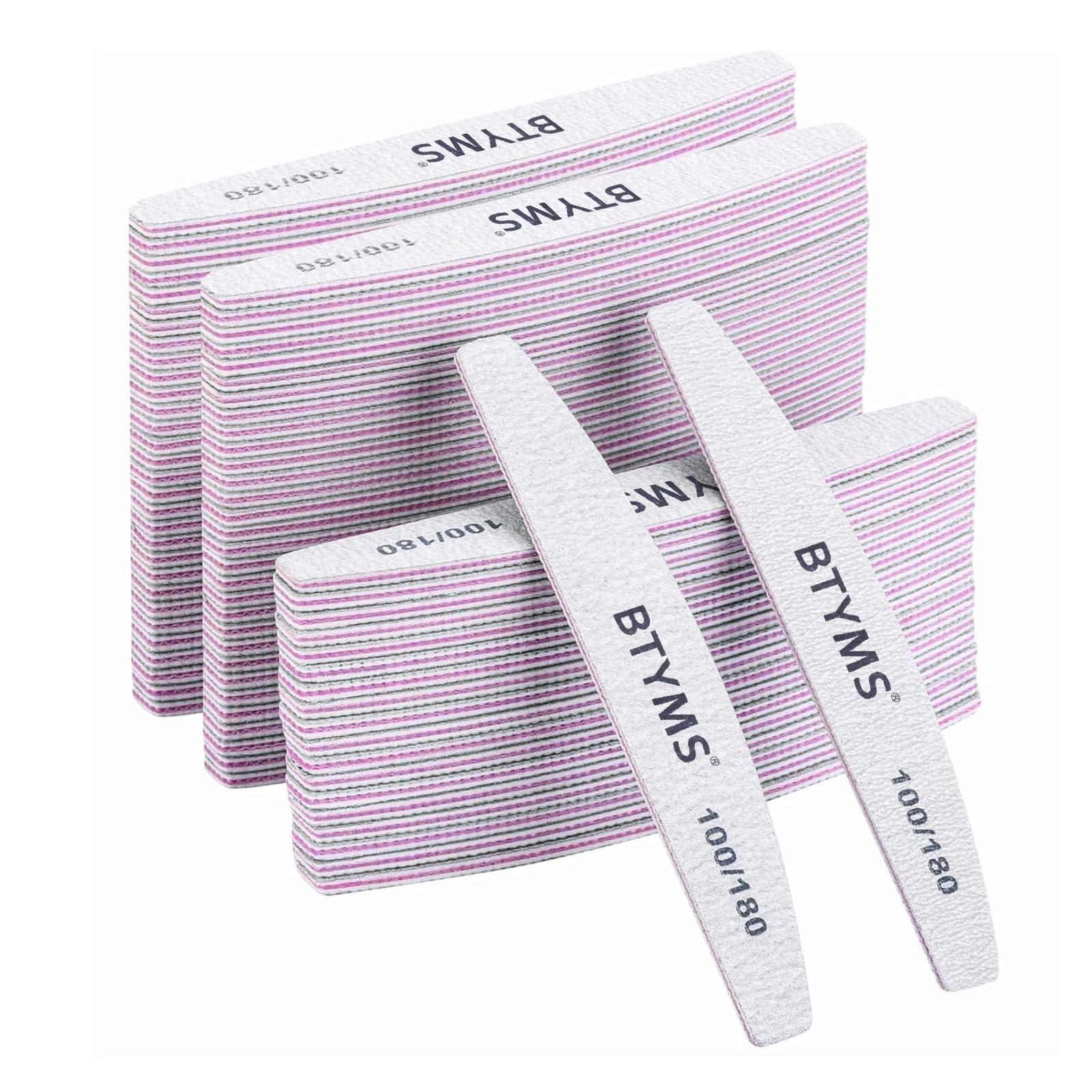 BTYMS 100 Pieces 100/180 Grit Nail Files and Buffers, Double Sided Emery Boards Nail Buffing File for Acrylic Nails