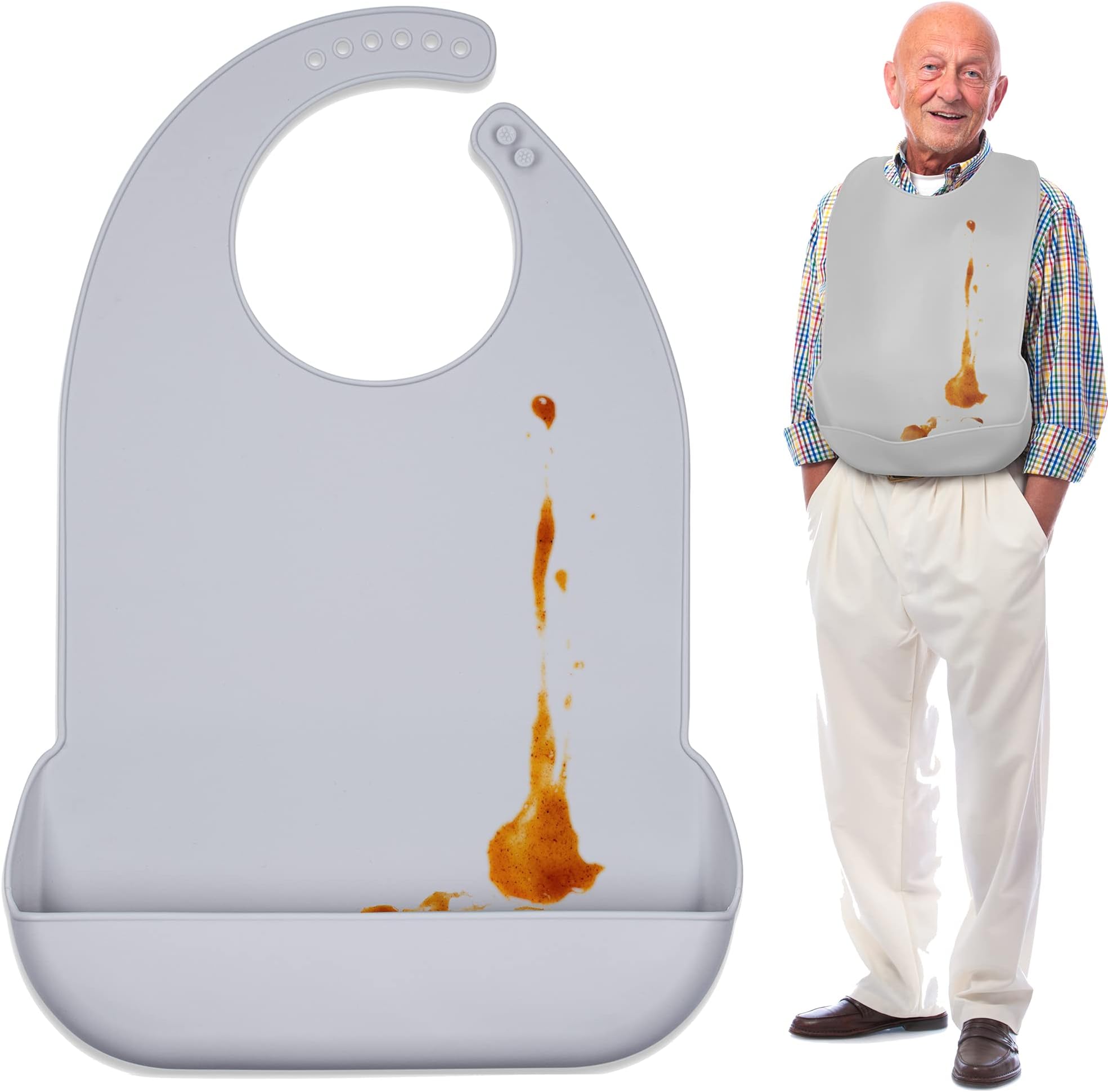 Clever at Home Adult Bibs - Silicone Adult Bibs for Women Washable, Adult Bibs for Eating Men Washable, Adult Bibs for Men