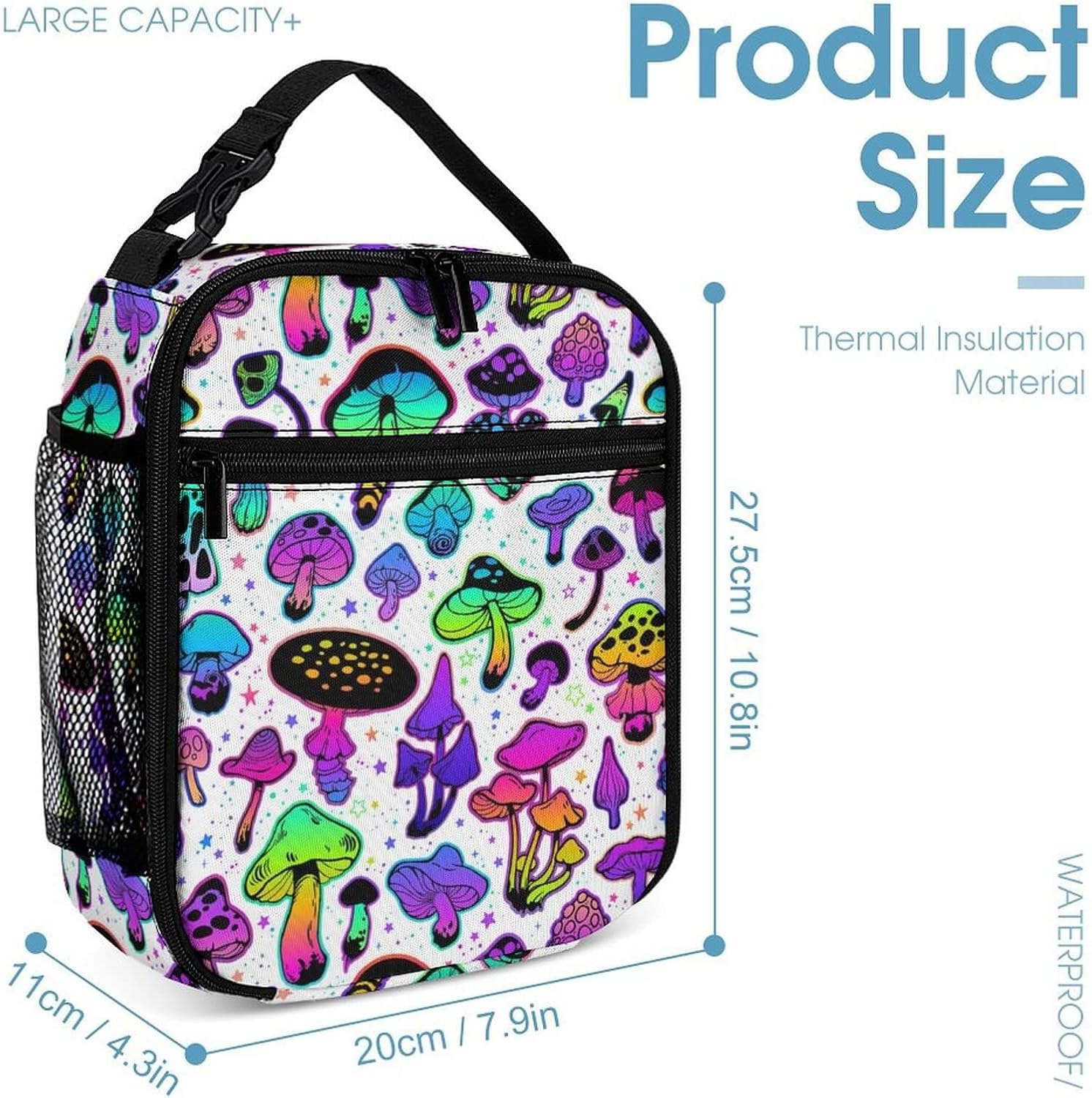 Mushroom Backpack with Lunch Box & Pencil Case, 16 Inch Cute Mushroom Themed Bookbag, Adjustable Lightweight Large Capacity, Colorful Mushroom Backpack Set for Kids Girls Boys School - Image 4