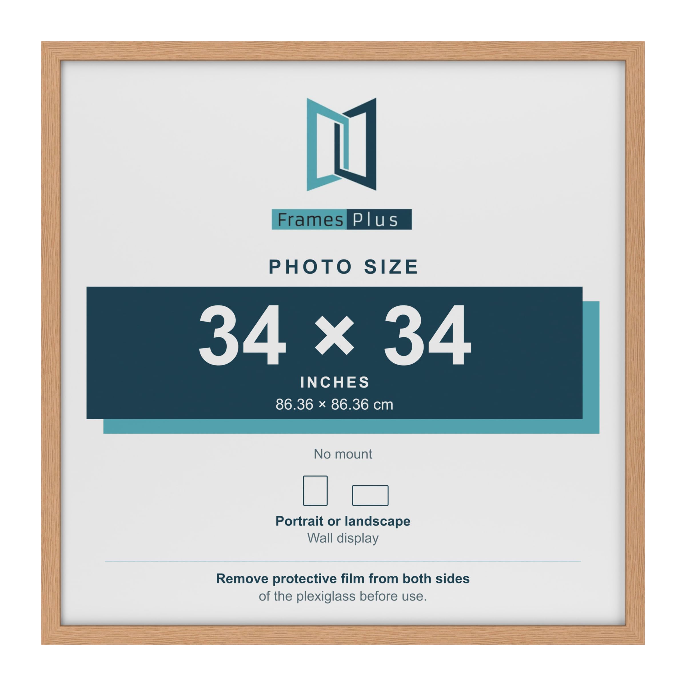 FramesPlus 34x34 Inch Deep Square Poster Frame, Oak, 3cm Thick Wall Frame — image 1