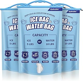 Hydro2Go Reusable Ice Bag for Coolers, Large Ice Packs for Coolers Long Lasting Reusable, 5lb Ice/10lb Water Ice Bags with Spigot, Leakproof Ice Packs for Beach, Camping, Hiking, Picnic