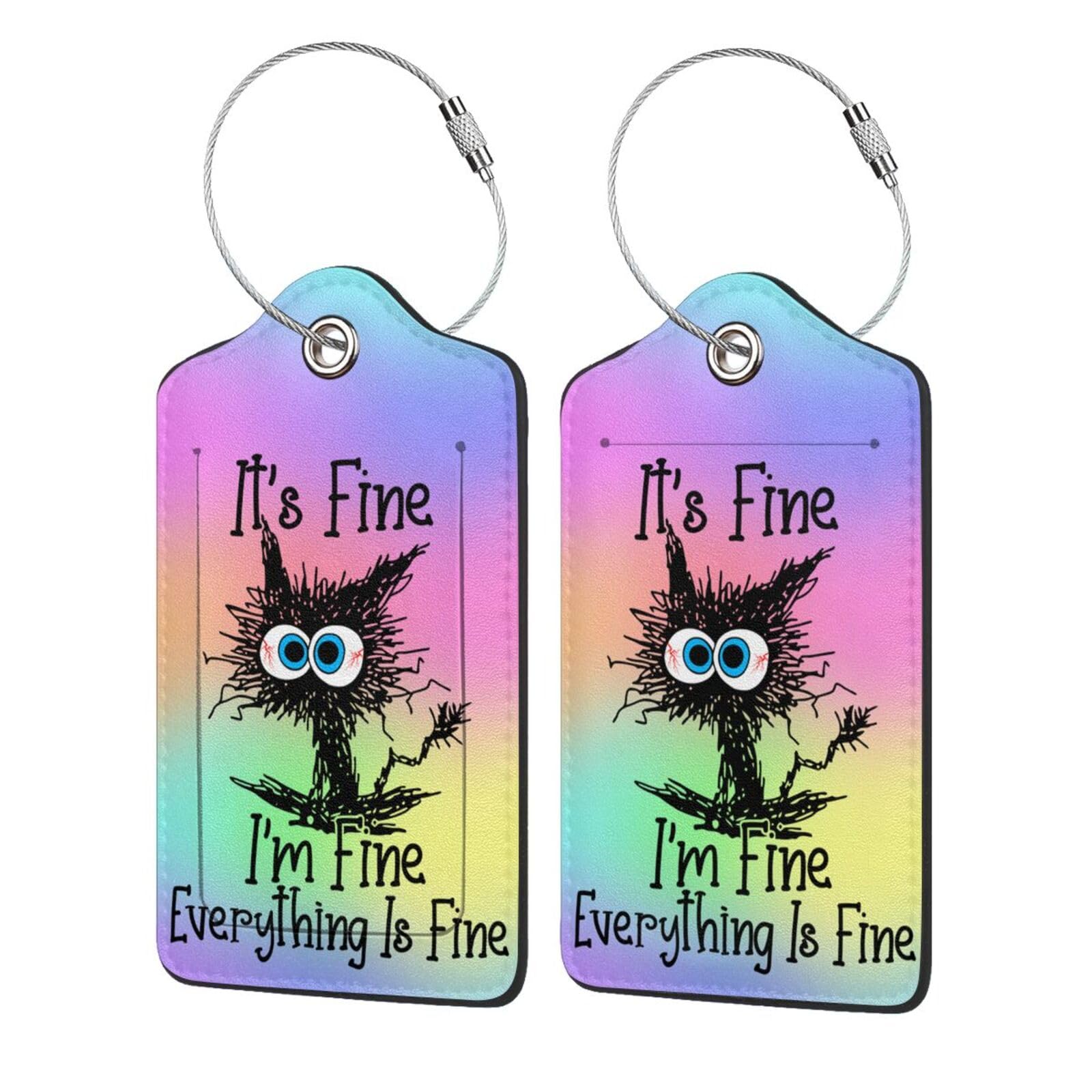 2 Pack I'm Fine It's Fine Luggage Tag for Suitcase Label Cute Unique Leather Suitcase Tags Identifiers with PU Privacy Name Address Labels & Durable