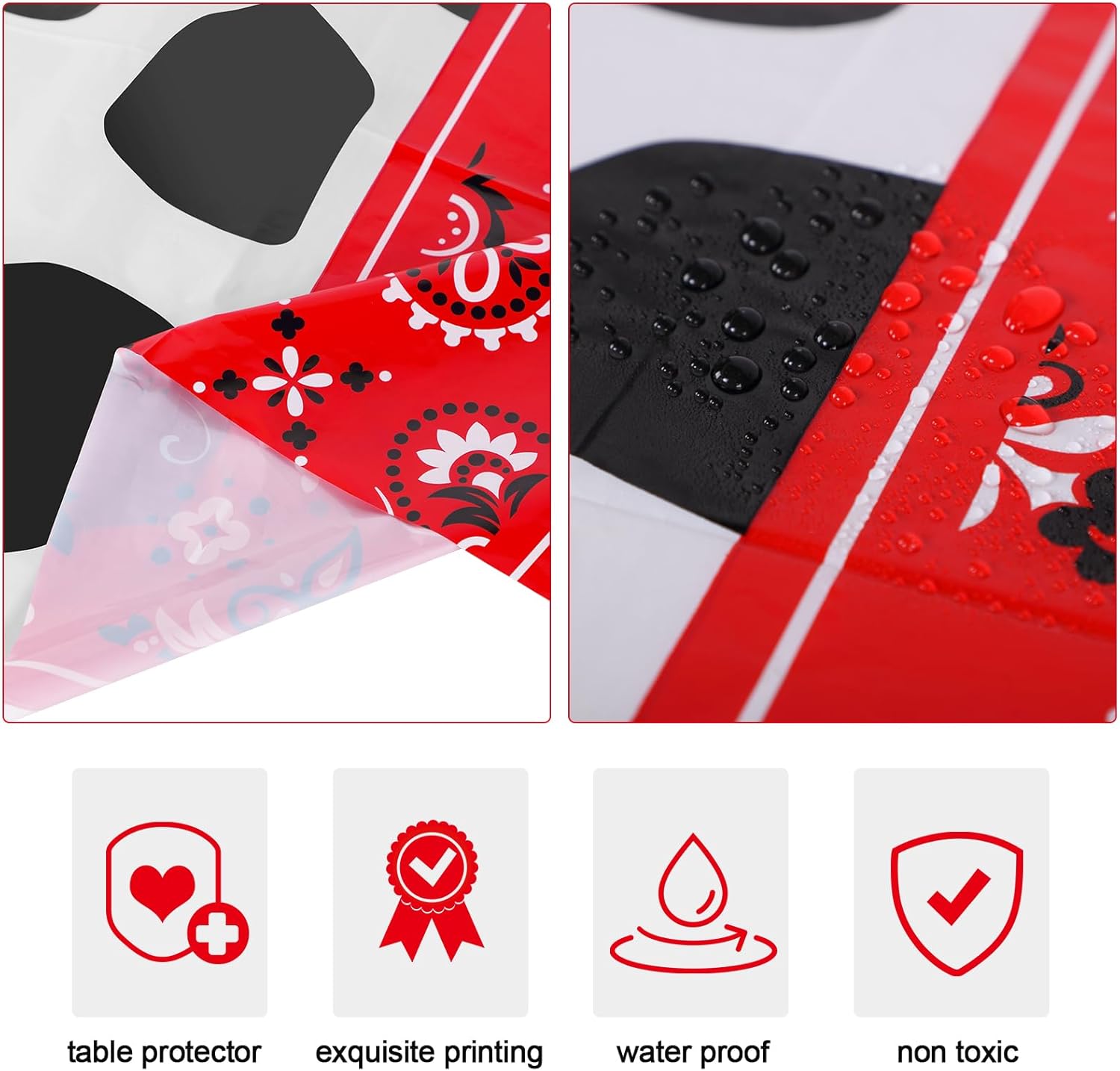 Oudain 12 Pack Western Tablecloths - Paisley Cow Print Round Tablecloths, 84 Inch Bandana Cow Print, Plastic Western Decorations for Cowboy Themed Birthday Party Supplies