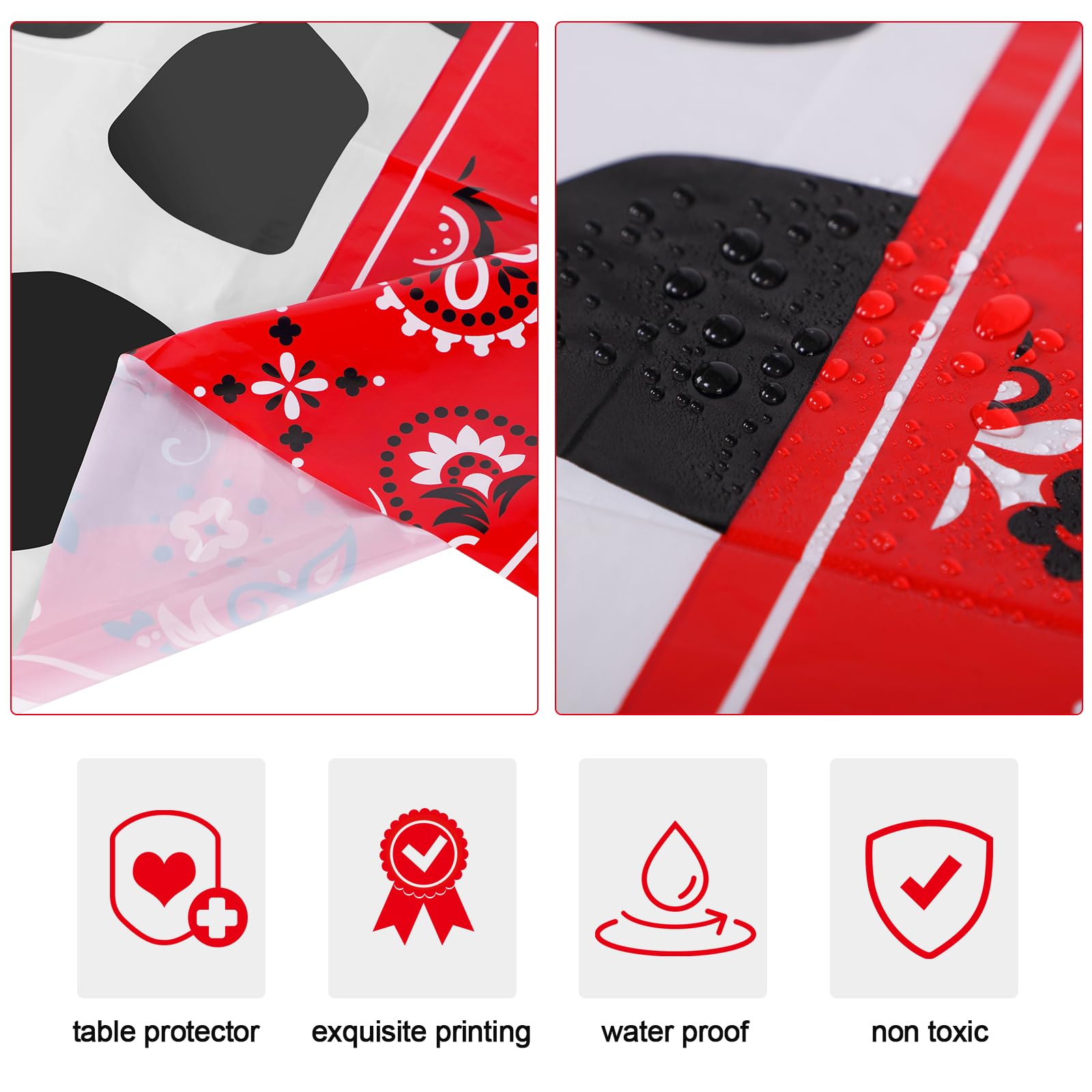 Oudain 6 manteles redondos de plástico lavable, resistente a las manchas, para picnic, camping, fiesta, Navidad, cocina, comedor, 6 piezas (rojo, blanco y negro)