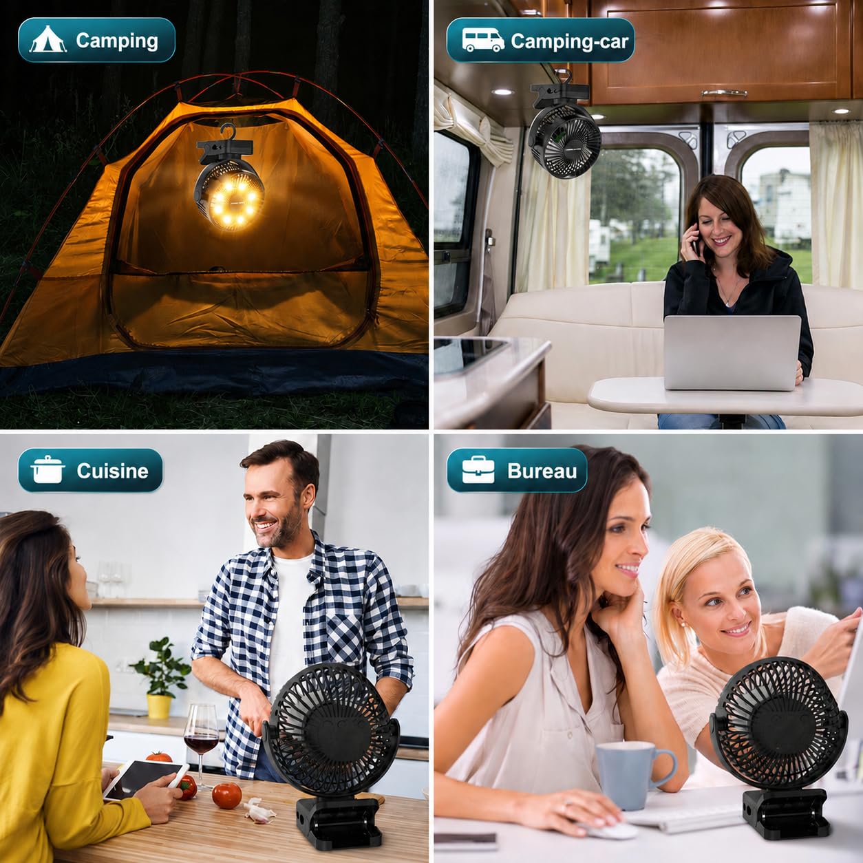 Ventilateur à pince de 15,2 cm (6 pouces) 12000 mAh avec télécommande, rechargeable par USB avec lumières LED, 3 vitesses, ventilateur à piles avec minuterie (noir profond) (6 Inch)