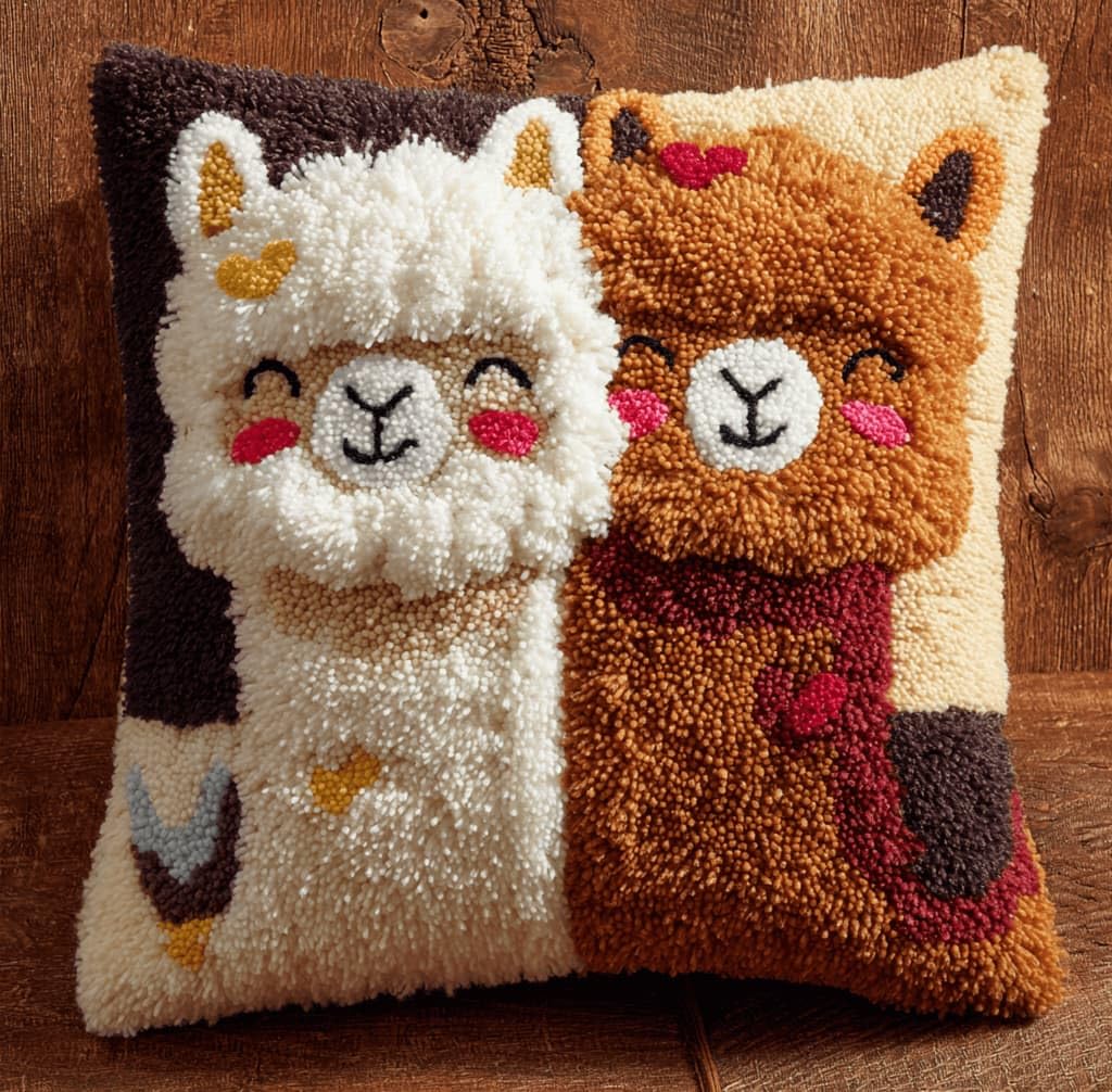 Kitquiver Latch Hook Cushion Kits Alpacas 43X43Cm
