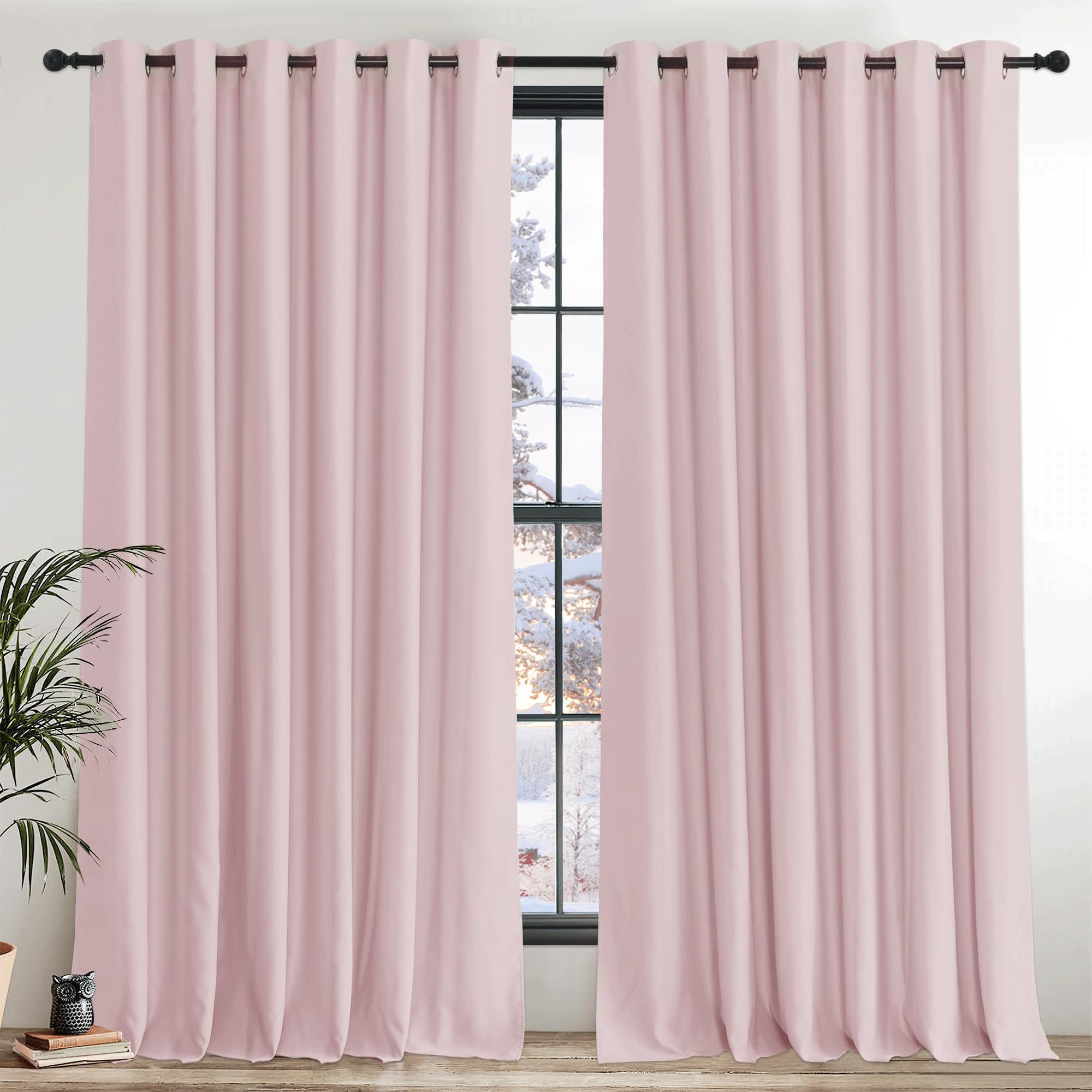 PONY DANCE Extra Wide Hotel Blackout Curtains for Living Room - Girls Bedroom Thermal Insulated Door Curtains Eyelet for Bedroom/ Nersery Lounge Drapes, 2 Panels, W90 x L90, Pink