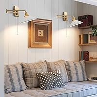 Vista 8 de Wall Sconces Set of 2 Brushed Gold Wall Mounted Swing Arm Light Fixture Retro Industrial Hardwired Wall Lamps with Pull Chain Bathroom Vanity